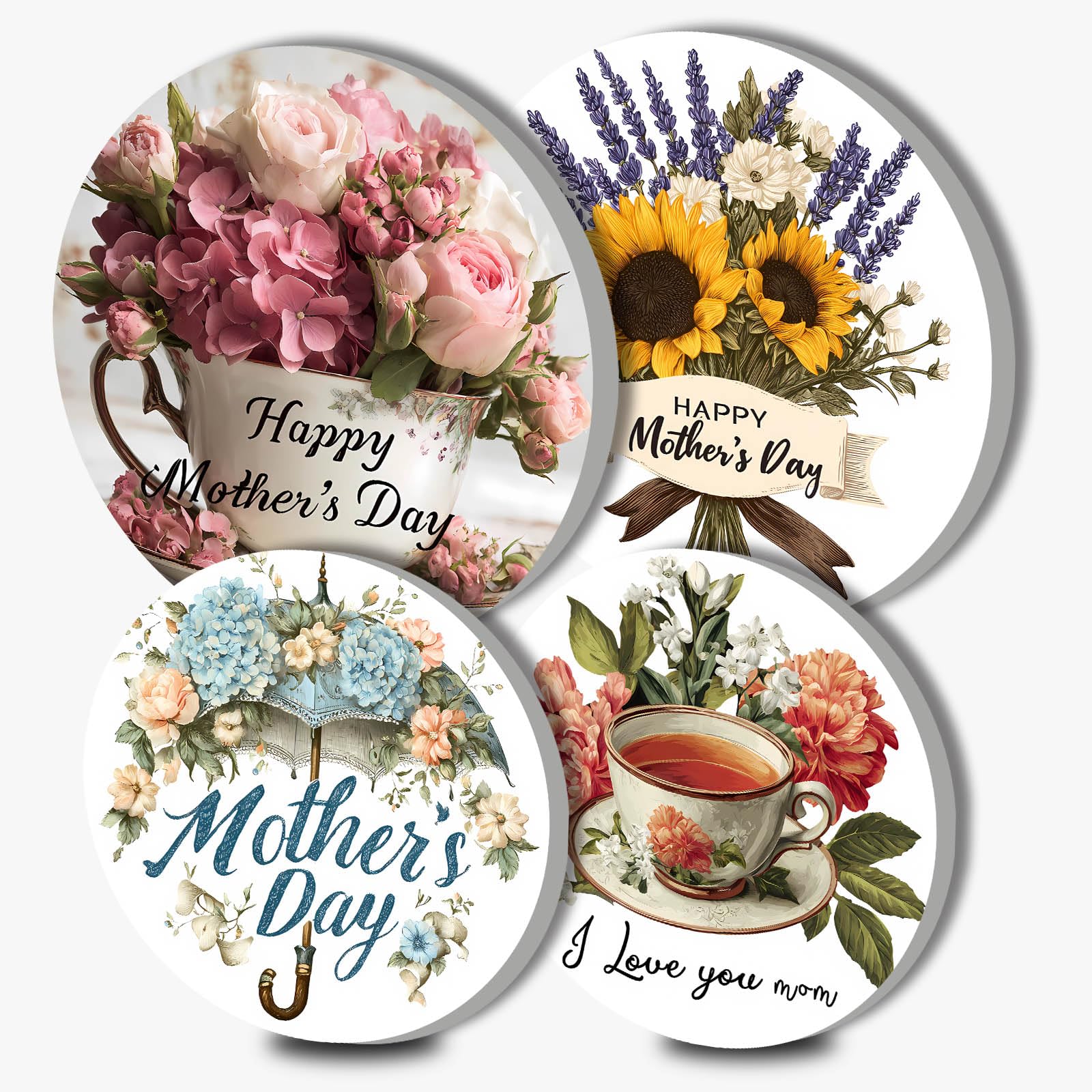 Teacup Electric Stove Burner Covers，4 Pcs Mother's Day Round Stove Burner Covers,Flowers Stove Burner Cover,8 Inch and 10 Inch Dining Room Metal Cooktop Home Decorative