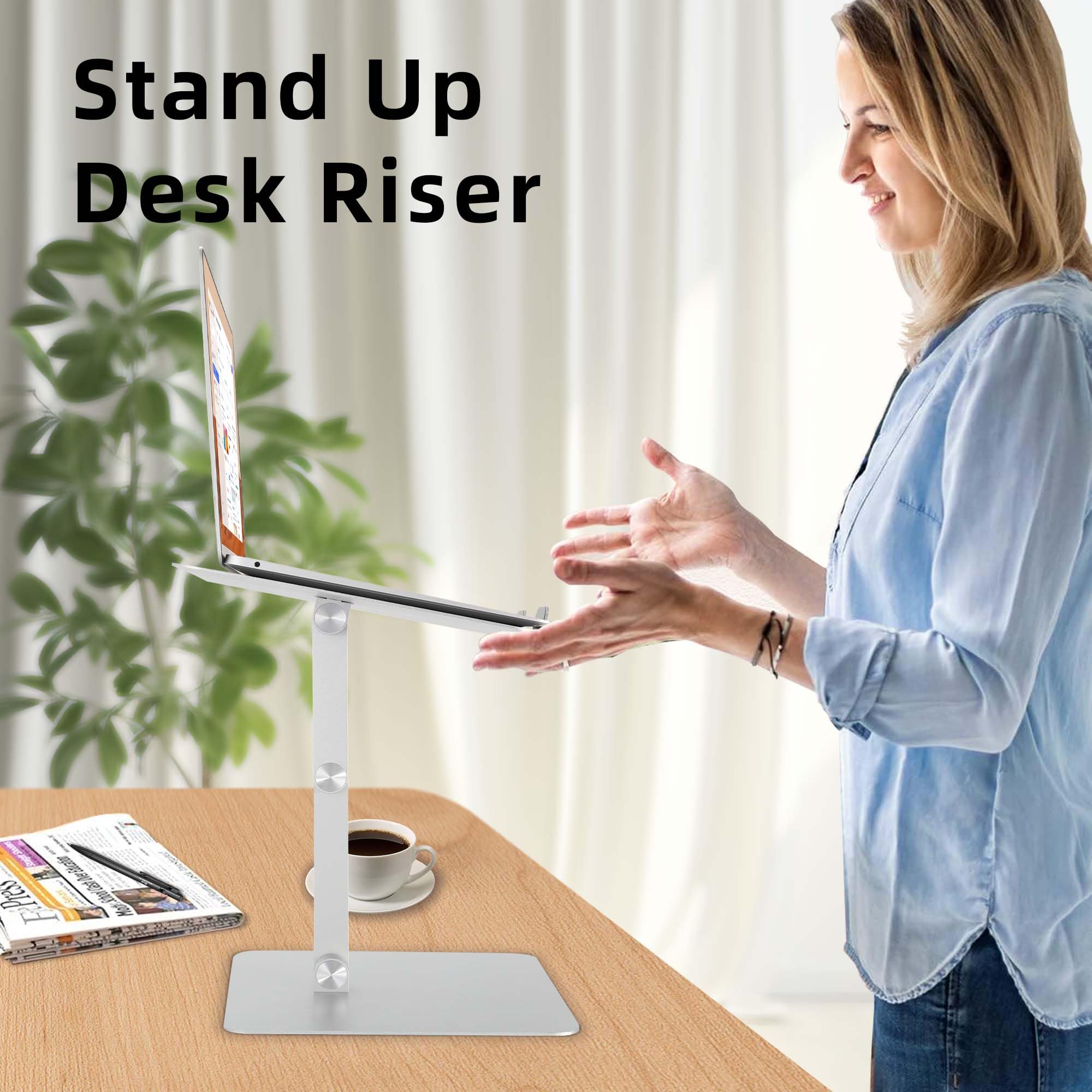 Rmour MT3 - Convertitore da scrivania regolabile e robusto per computer portatile e supporto da lavoro, supporto ergonomico pieghevole per casa (argento)