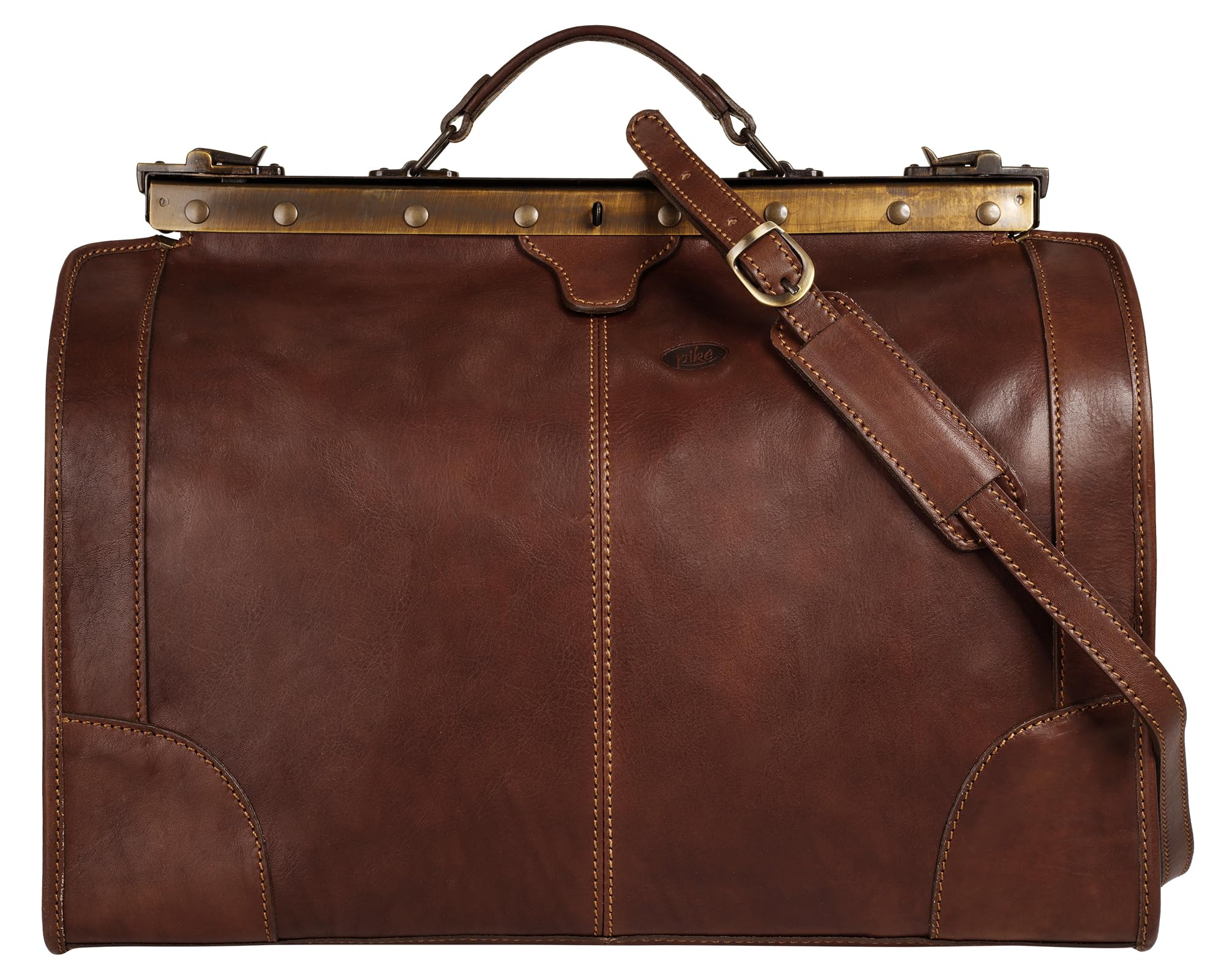 piké Doktortasche/Reisetasche LOMBARDIA MEDIUM Echt Leder Damen Made in Italy | Nostalgische Arzttasche | Vintage Weekender mit Maulbügel
