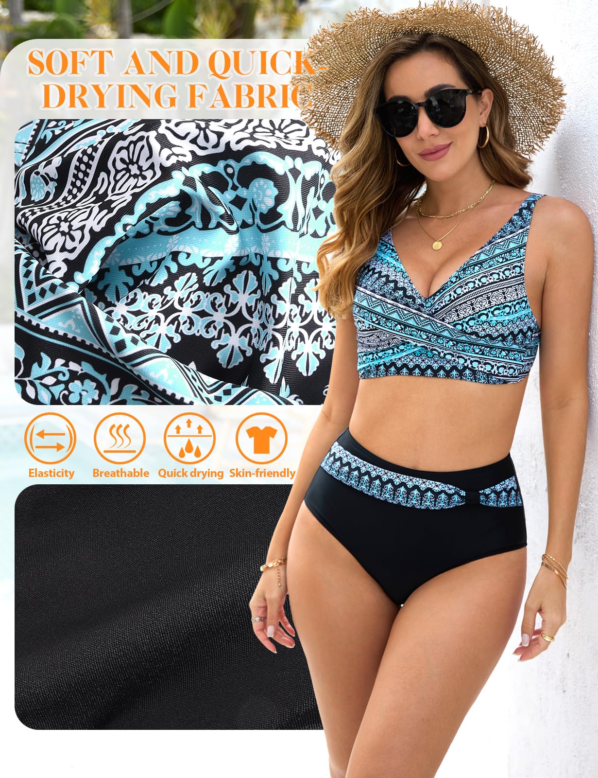 Nadeer Bikinis Mujer Push up Conjuntos de Bikini Cintura Alta Traje de Baño Sexy con Cuello en V