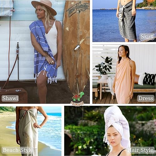 Miniatura 5 de PARK & OZ Toalla de playa turca  Manta de gran tamaño 100% algodón, secado rápido y sin arena, 72 x 40 pulgadas, ultra absorbente, ligera y compacta