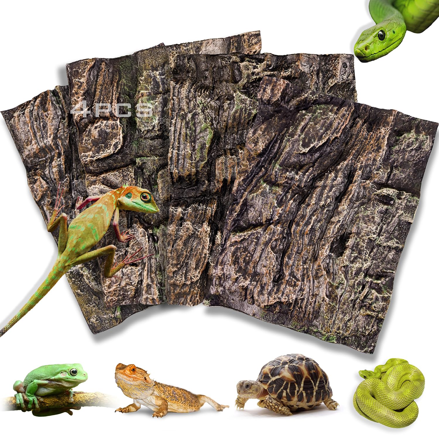 Sysmashing 4pcs Rock Terrarium Background,3D Reptile Tank Background Board,Amphibian Stereo Backdrop Wall,Lizard Snake Gecko Spider Chameleon Turtle Fish pet silo Background Decorative Panel — image 1