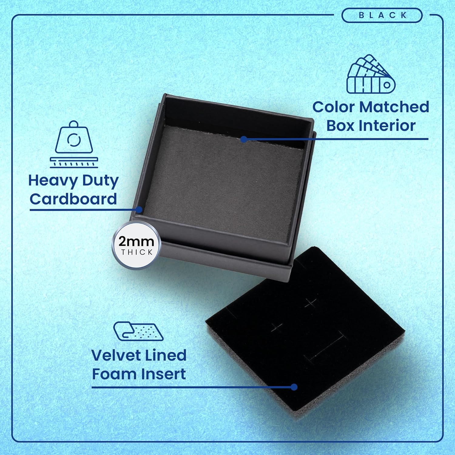 Jewelry Gift Box, 3.5 x 3.5 inches Pack of 24, Velvet Lined Foam Insert for Necklaces, Earrings, Rings, Pendants (Black)