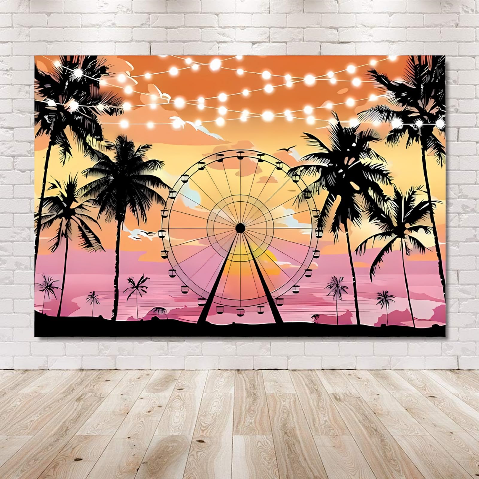 Summer Beach Photography Backdrop - 7x5ft Tropical Palm Tree Sunset Scene For Parties