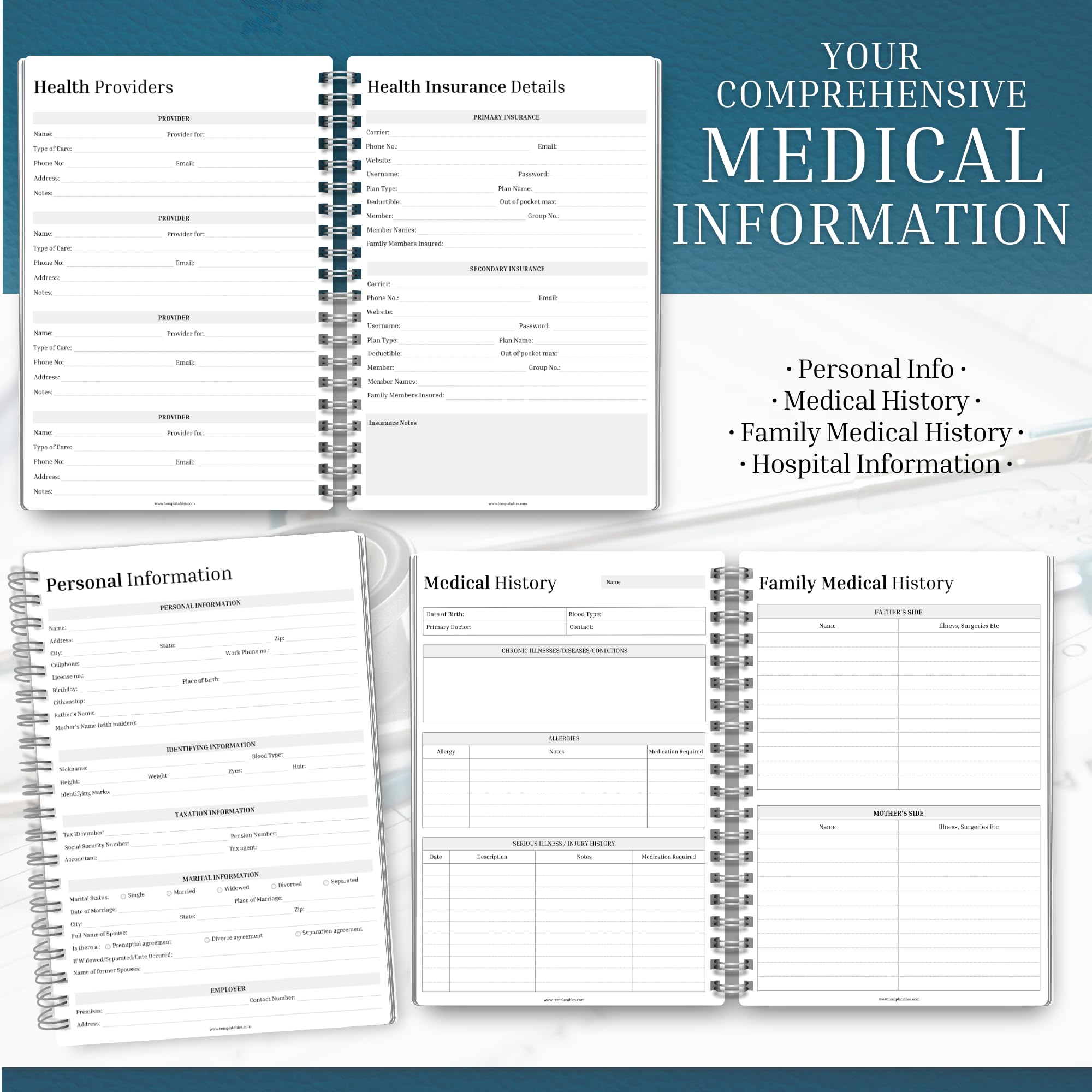 Comprehensive Medical Planner Logbook, Teal, A5 - Image 3