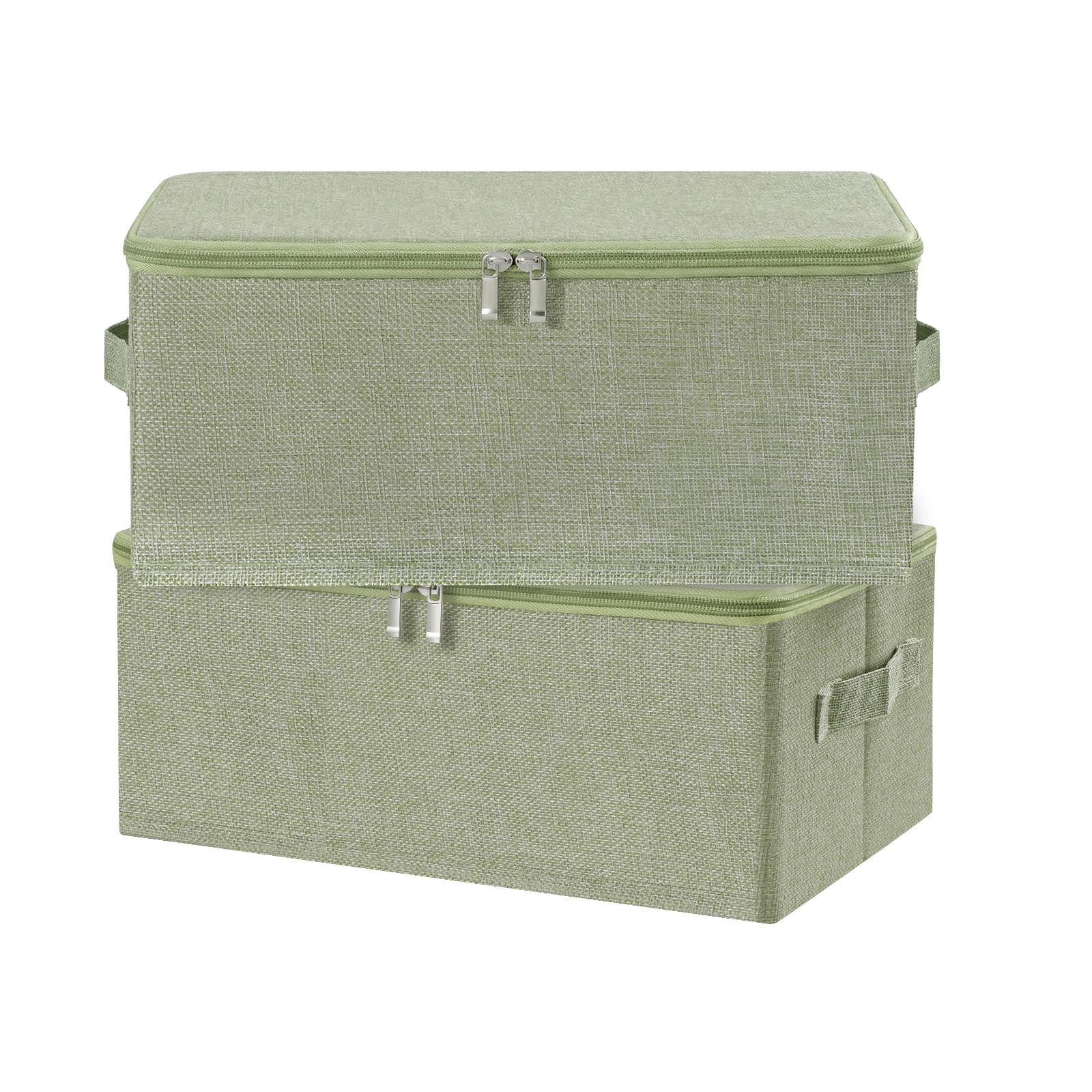 ANMINY 2PCS Storage Bins with Zipper Lids 13 Qt Lidded Fabric Storage Boxes Baskets Cubes with Handles Collapsible Washable Cotton Linen Closet Shelf