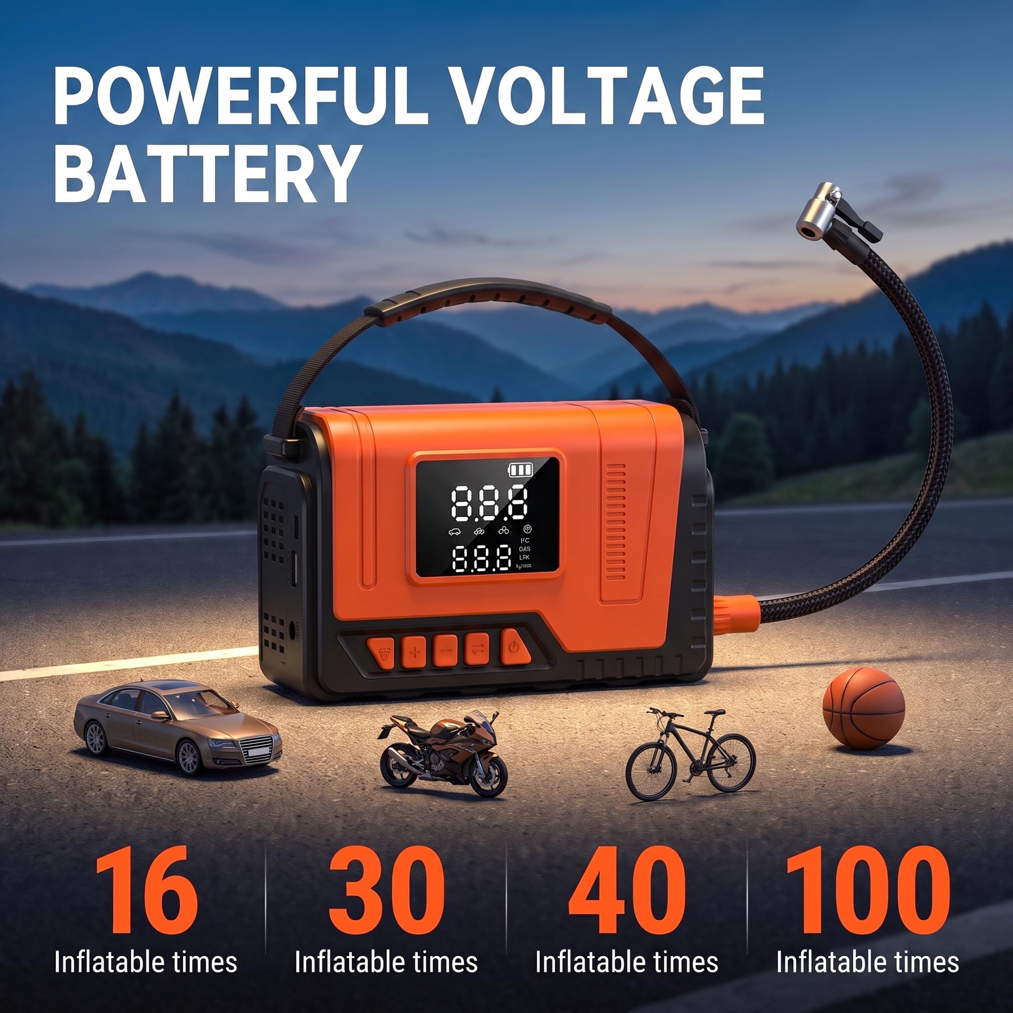 Compressore d'aria portatile 150 PSI, pompa per pneumatici per auto, 12 V CC, pompa ad aria digitale con luce LED super luminosa per bicicletta, moto, accessori auto