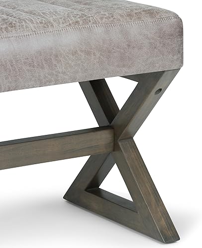 Miniatura 6 de SIMPLIHOME Salinger - Banco otomano rectangular de 48 pulgadas de ancho, taburete reposapiés gris topo envejecido, piel sintética para sala de Gris