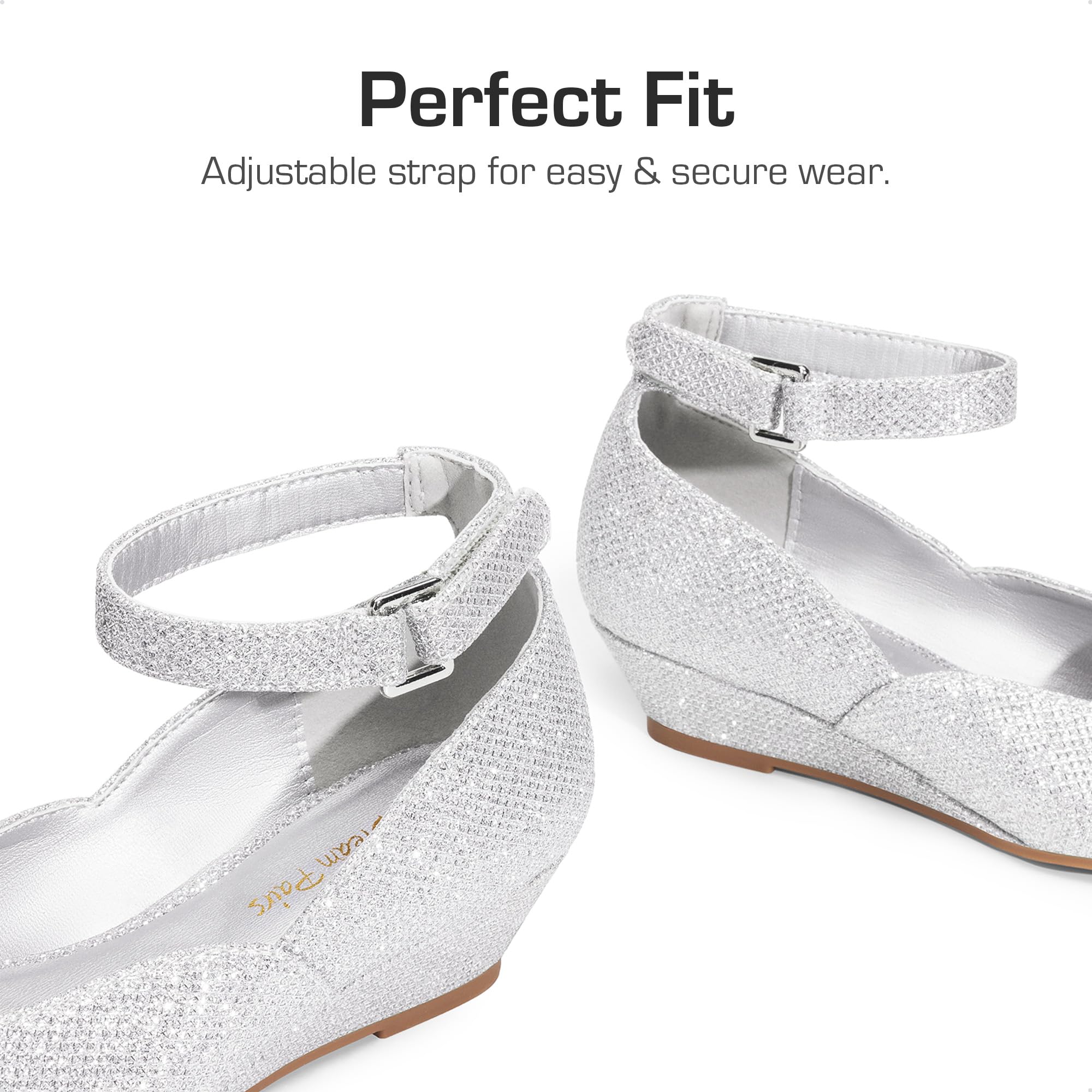 DREAM PAIRS Zapatos de Vestir para Niñas con Tacones Bajos de Cuña y Correa al Tobillo para Bodas y Fiestas de Flores para Niños Pequeños y Grandes