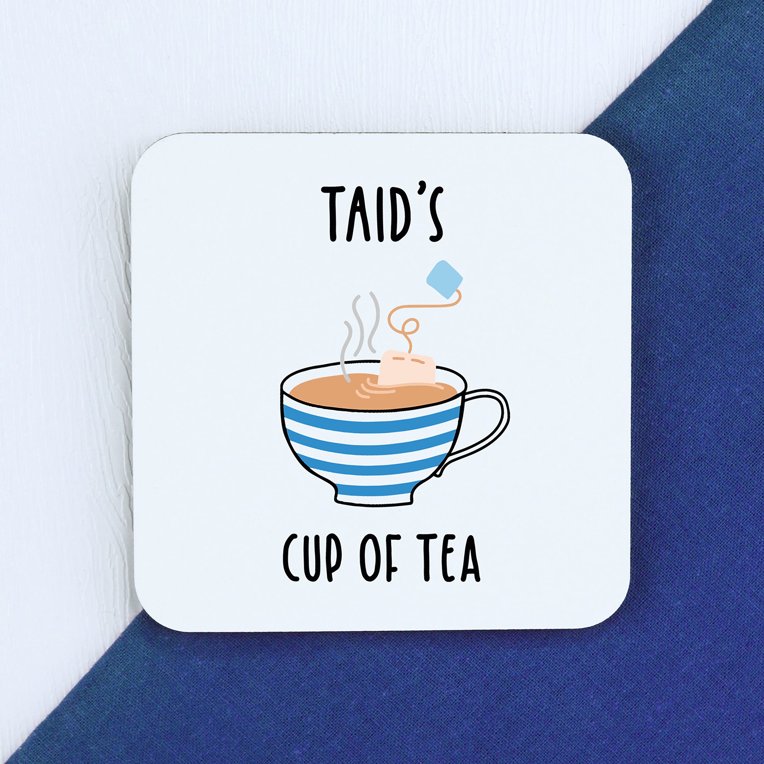Ebuygb White Taid's Cup Of Tea Coaster, Printed Square Drinks Mat, Father's Day, Birthday Gifts For Taid, Welsh Grandad