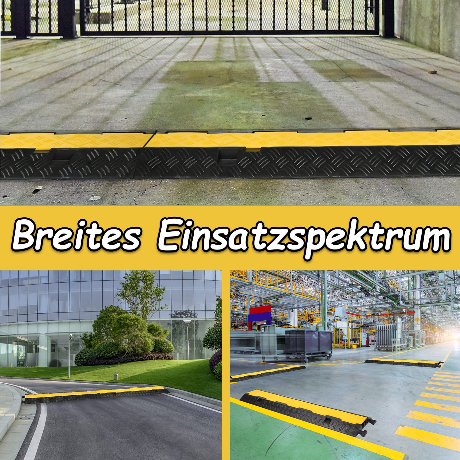 Froadp Lot de 6 Goulottes de Sol 100cm/3,32ft Revêtements de Câbles Couvertures Pont de Câble avec 2 Canaux Protection Anti-Collision Caoutchouc Cordons de Raccordement pour Parking Atelier Entrepôt