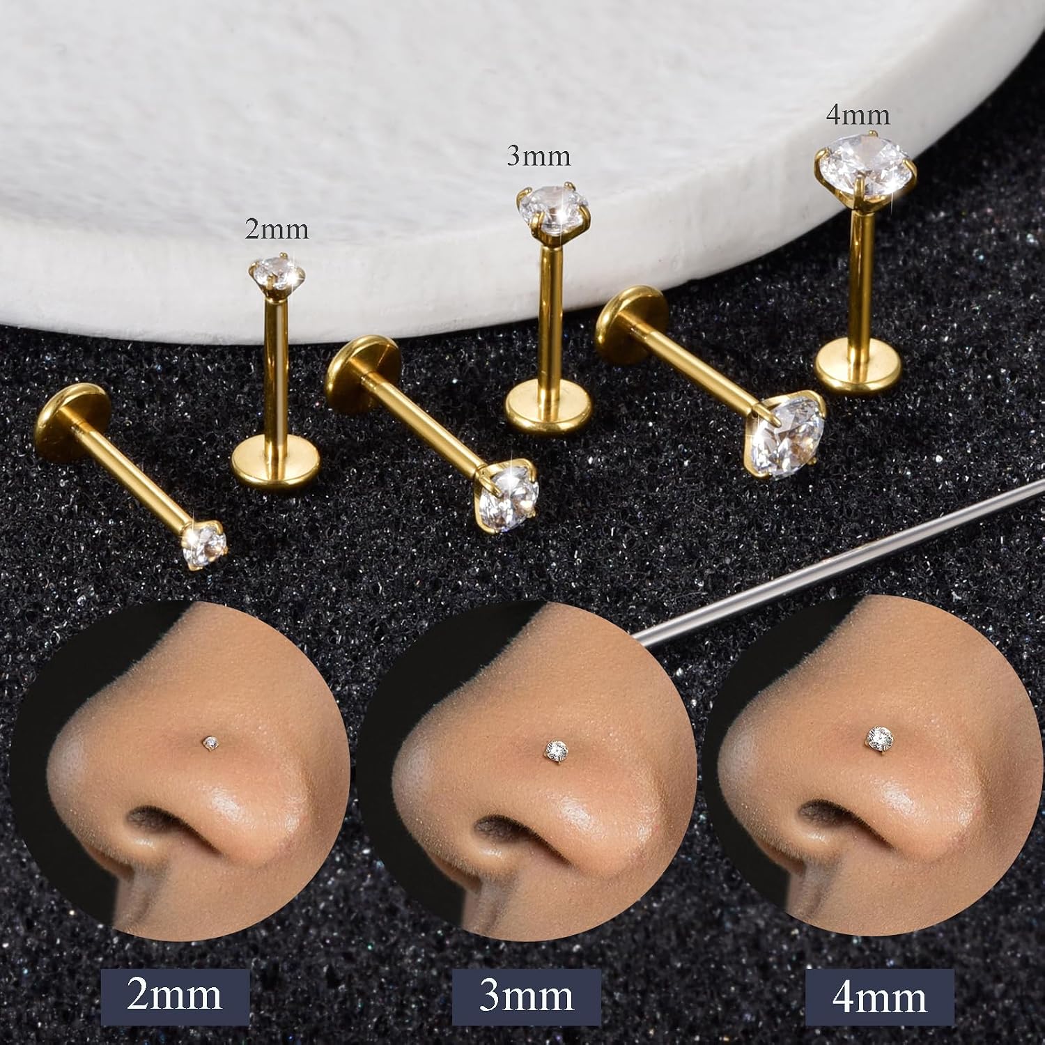 CANDYFANCY 20g/18g/16g G23 Titanium Threadless 2/3/4mm CZ Stud Cartilage Earrings for Tragus/Conch/Helix/Monroe/Lip/Labret-Push in Nose Studs Tragus Piercing Jewelry for Women Men 6/8/10MM Length post