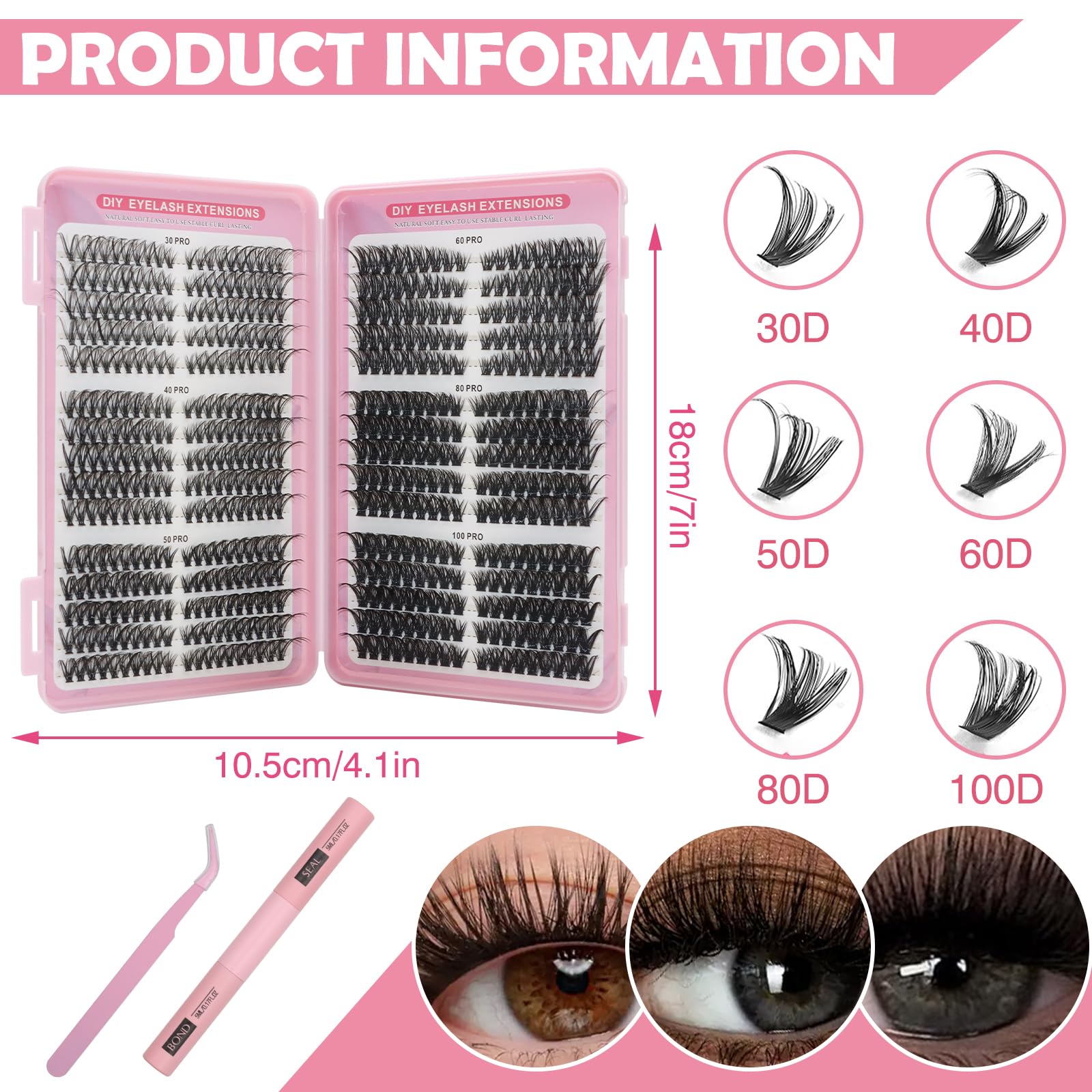 VEGCOO 570 Pezzi Ciglia Finte Ciuffetti Kit, 30-40-50-60-80-100D Curl Cluster Lashes, Extension Ciglia Eyelashes Naturali per Ragazze e Donne Principianti