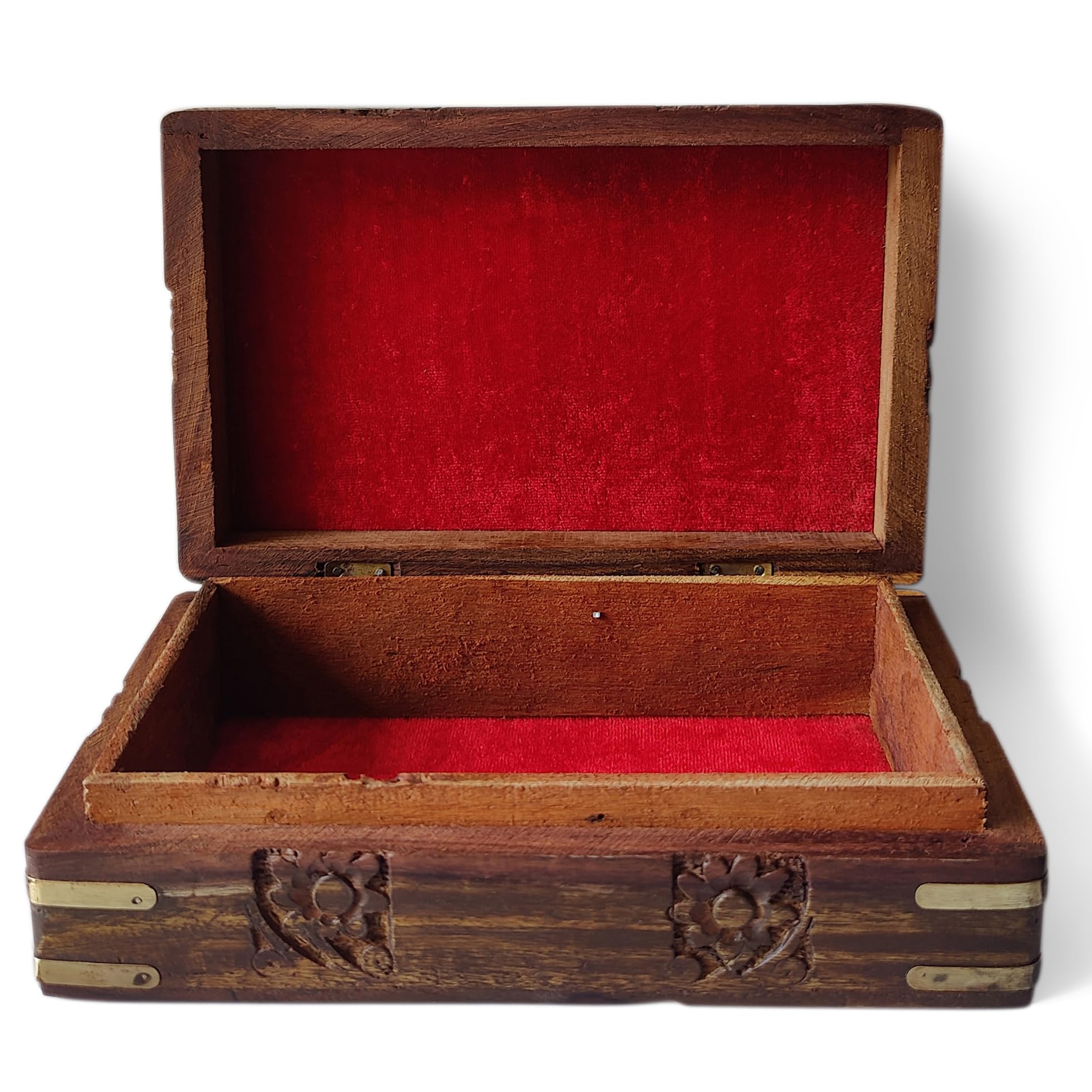 GURU JEE Ręcznie rzeźbione drewniane dekoracyjne rzeźby kwiatowe uniwersalny organizer do przechowywania pamiątka pudełko na biżuterię 20 x 12,5 x 6,5 cm
