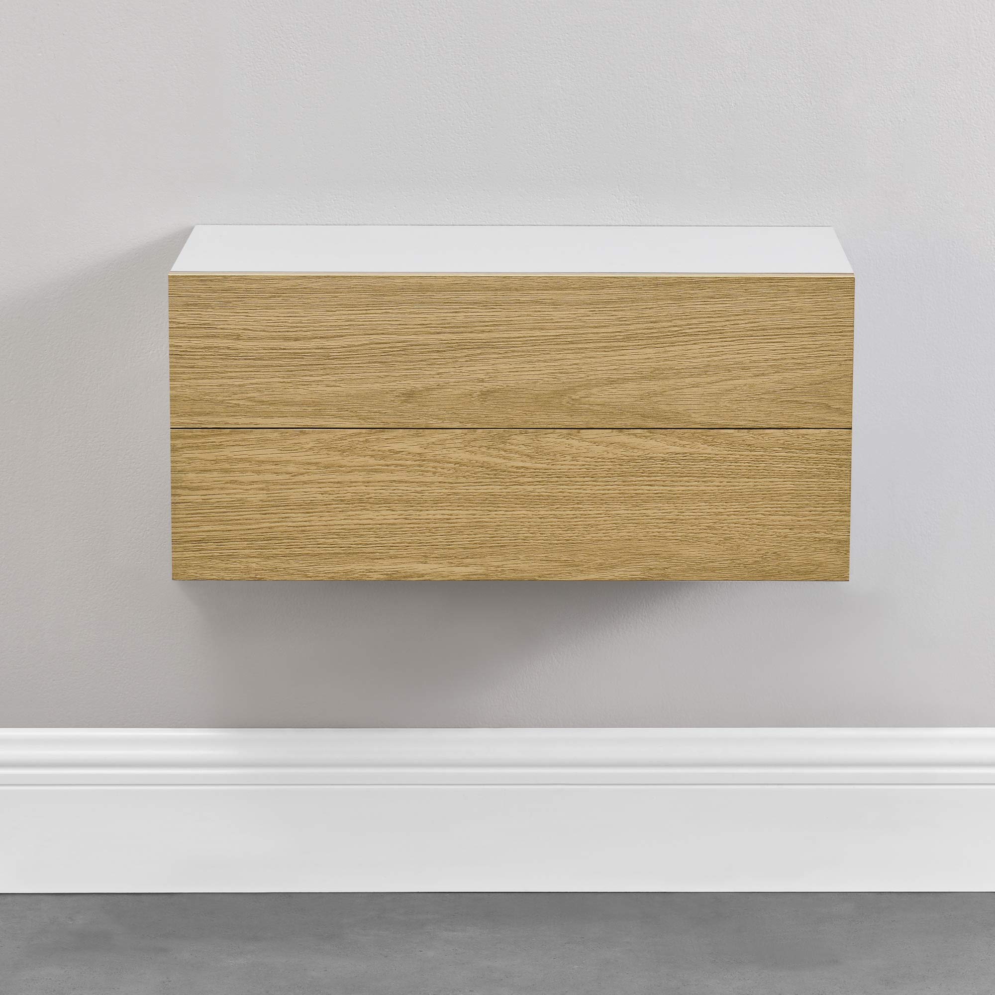 [en.casa] Set de 2 x Estantes de Pared con Compartimento 50 x 24 x 12 cm Mesita de Noche de Pared con cajón para Almacenar Blanco y Apariencia de Madera