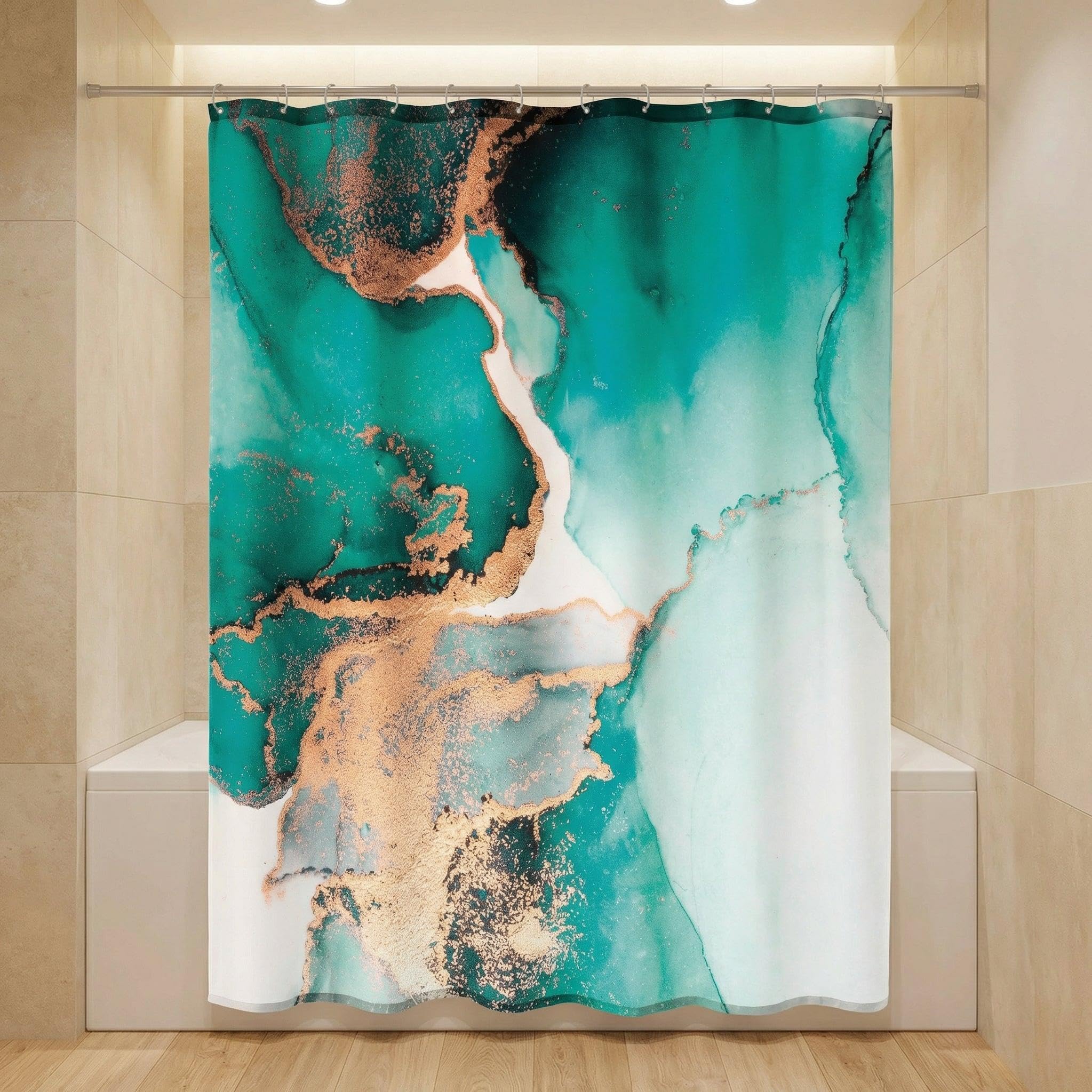 Kleine Wolke Duschvorhang Textil Teal Petrol 180 x 200 cm | Wasserabweisend, verstärkte Ösen, mit Beschwerungsband, weiches Textilgewebe, maschinenwaschbar