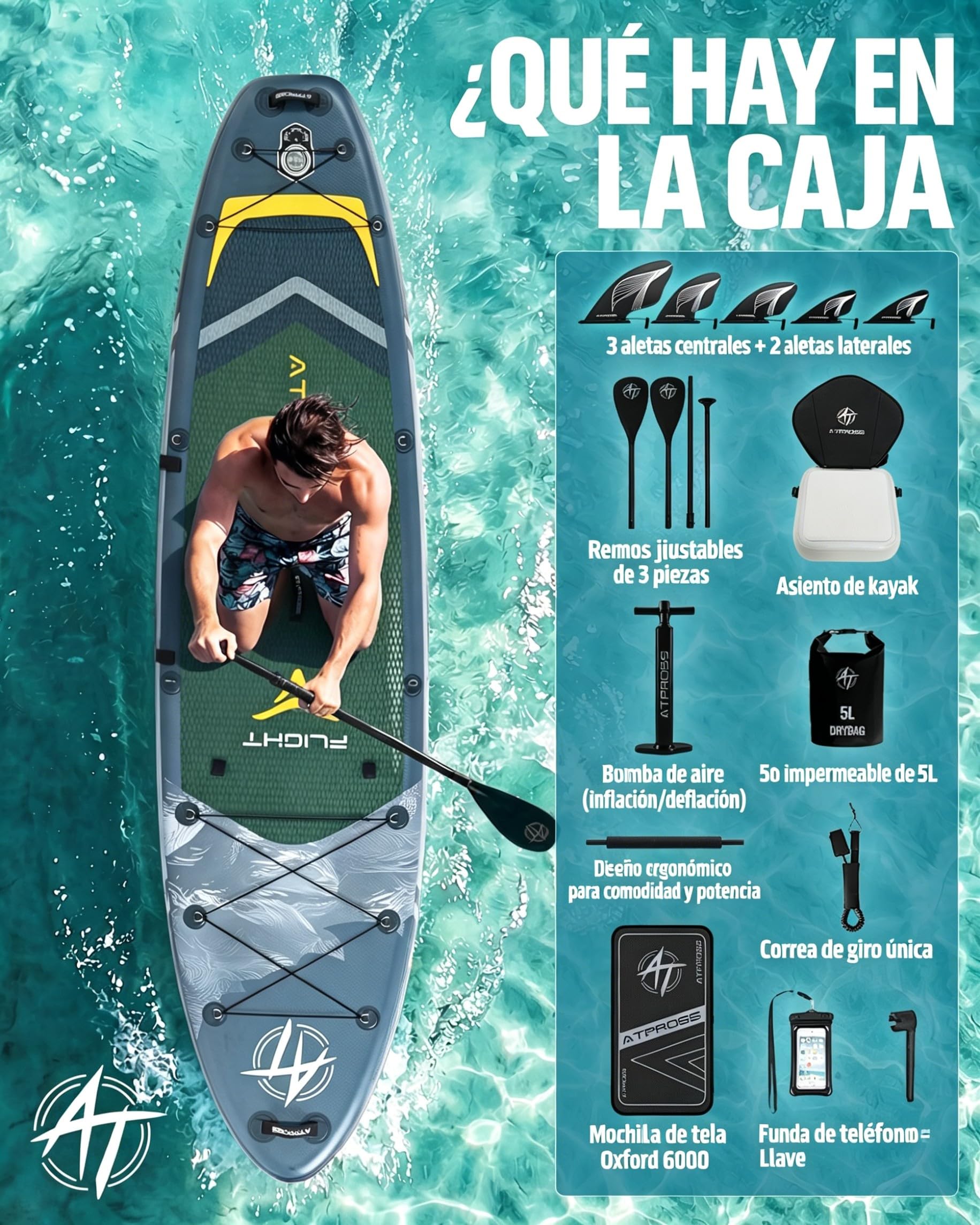 Tabla de Paddle Surf Hinchable con Asiento de Kayak y Accesorios, 366x92cm Sup Extra Ancha y Estable, Carga 240kg, Kayak Hinchable para 2 Personas, Ideal para Yoga, Pesca y Surf