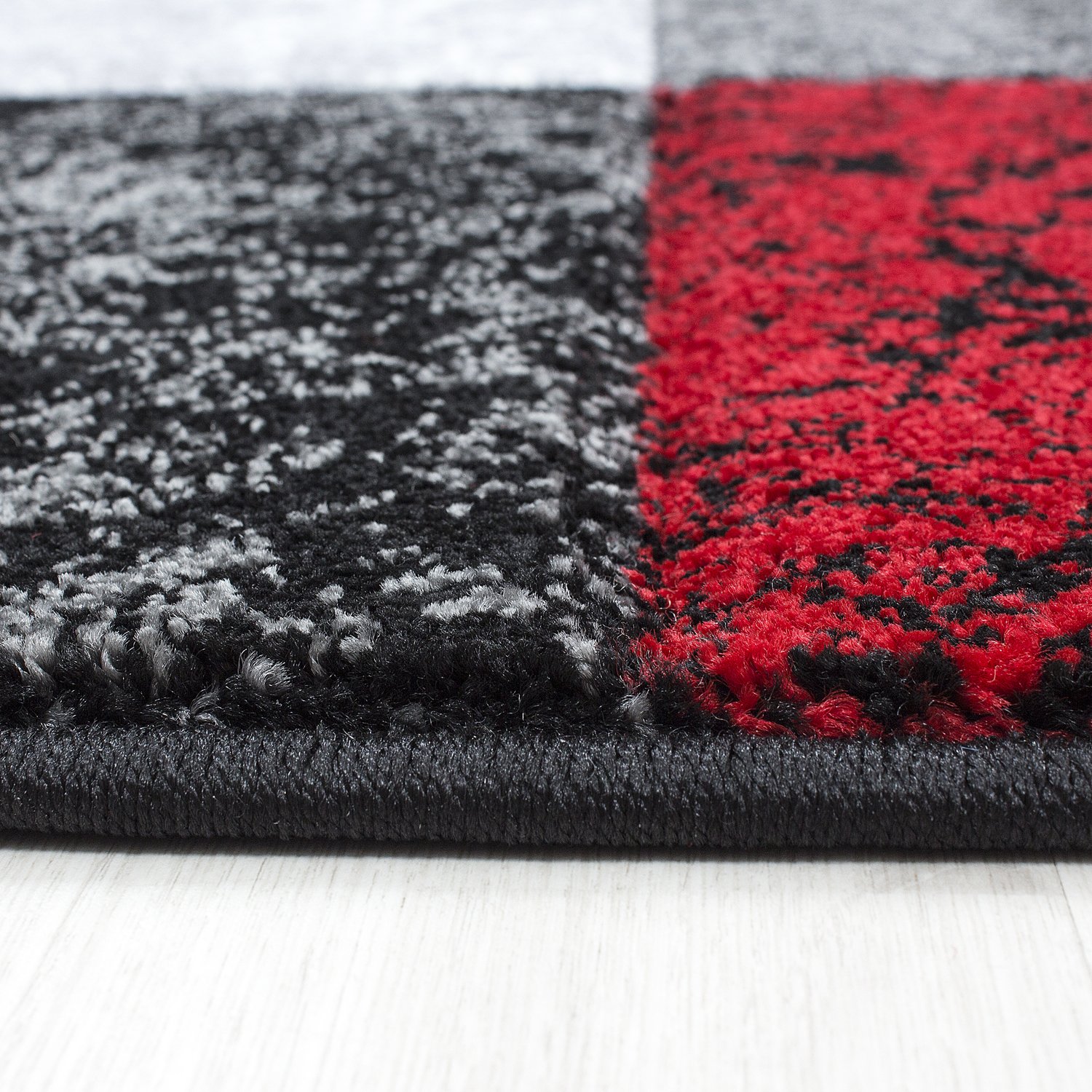 HomebyHome Teppich 120x170 cm Kurzflor Konturenschnitt in Schwarz Grau Blau Kariertes Design, Extra Weich, Waschbar, Pflegeleicht Für Wohnzimmer, Schlafzimmer, Esszimmer