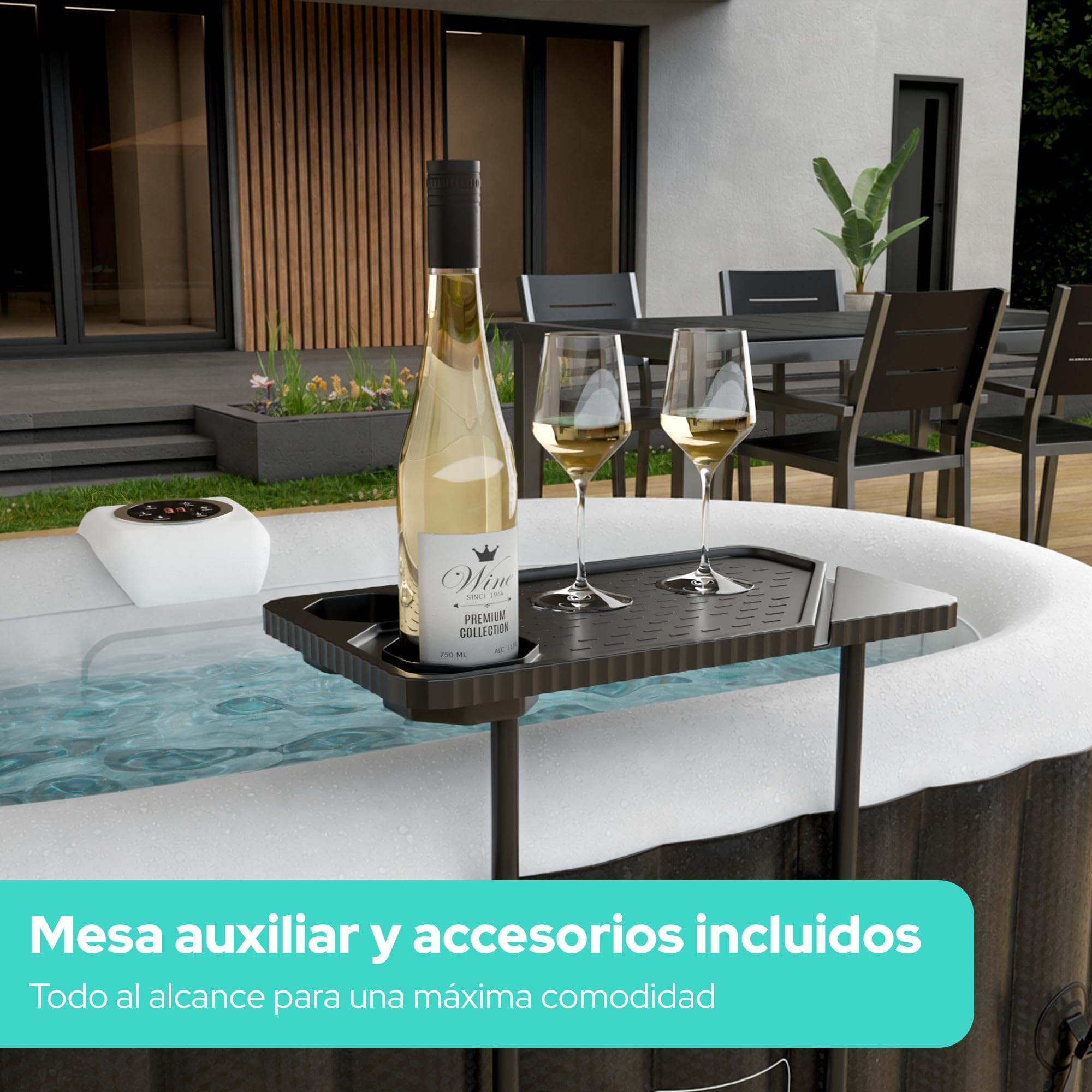 Arebos Bañera de hidromasaje con iluminación LED | SPA Hinchable | Interior y Exterior | 190x120 cm Ovalada | 2 Personas | 90 chorros de Masaje | con calefacción | 550 litros | Incl. Cubierta