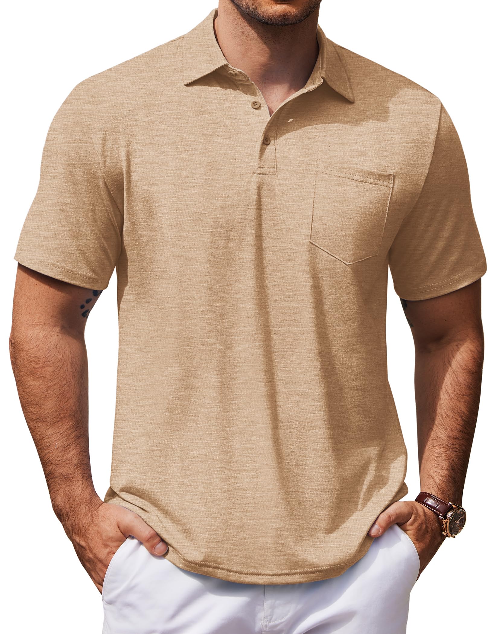 COOFANDY Mens Polo Shirts Short Sleeve Casual Golf Shirt Basic Solid Color Collared T-Shirt Stylish Summer Polo T Shirt