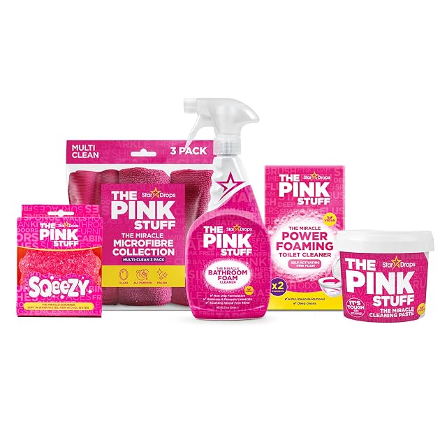 Stardrops - The Pink Stuff Bathroom Cleaning Kit Cleaning Paste Bathroom Foam Spray Toilet Foaming Powder SQeeZY Sponge
