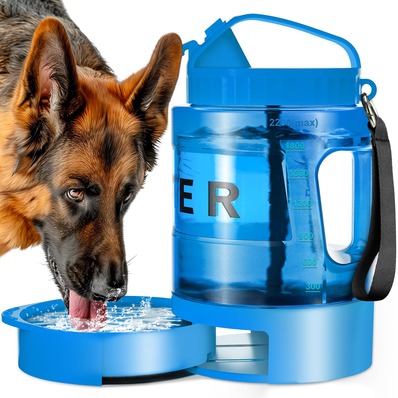 lesotc 2200 ml Trinkflasche für Hunde, Tragbare XXL extra große Hundetrinkflasche für unterwegs – Camping & Reisen für große Hunde (Schwarz)