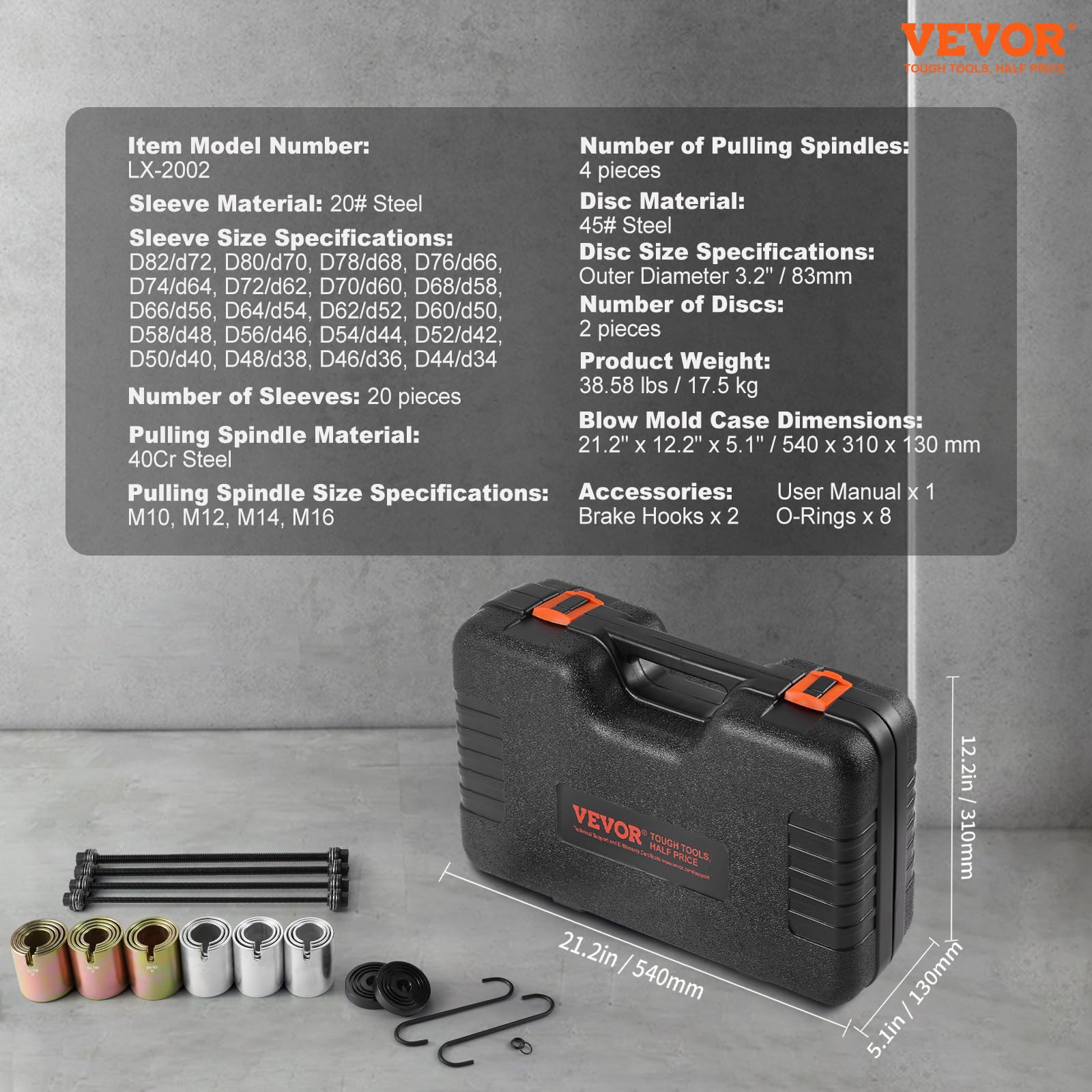 VEVOR 26 PCS de Kit de Manguitos de Extracción y Presión de Cojinetes de Buje de Acero Kit de Inserción y Extracción de Bujes con Estuche Compatibilidad con Varios Vehículos para Motores LCV y HGV