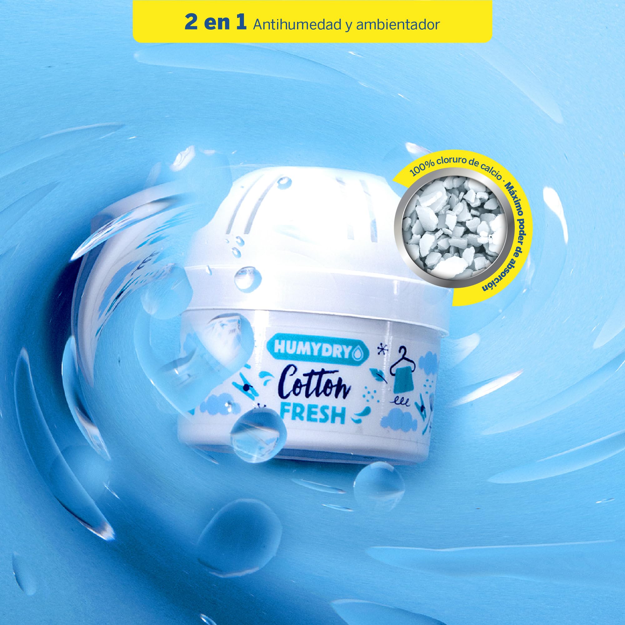 HUMYDRY Mini 75g MIX – Pack de 4 Deshumidificadores Ambientadores – Absorben la Humedad y Reducen Olores – Aroma Algodón – Hasta 8 m²