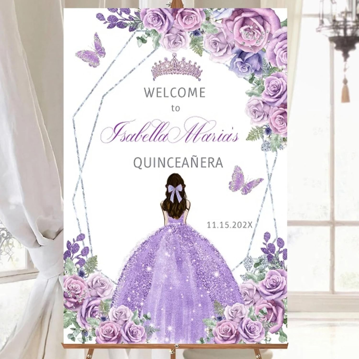 Quinceañera Decorative Signage, Personalized Welcome Sign, 12 x 18 inches, Plastic, Rustic, Indoor/Outdoor Use