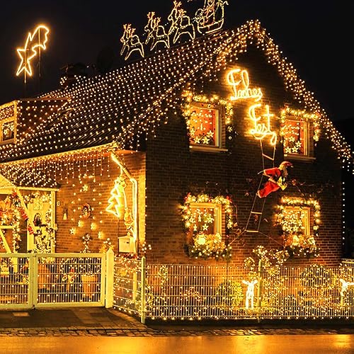 Miniatura 5 de Green Convenience Tira de luces de Navidad de 105 pies, 300 luces LED con función de memoria de temporizador o funciona con pilas, impermeable, para