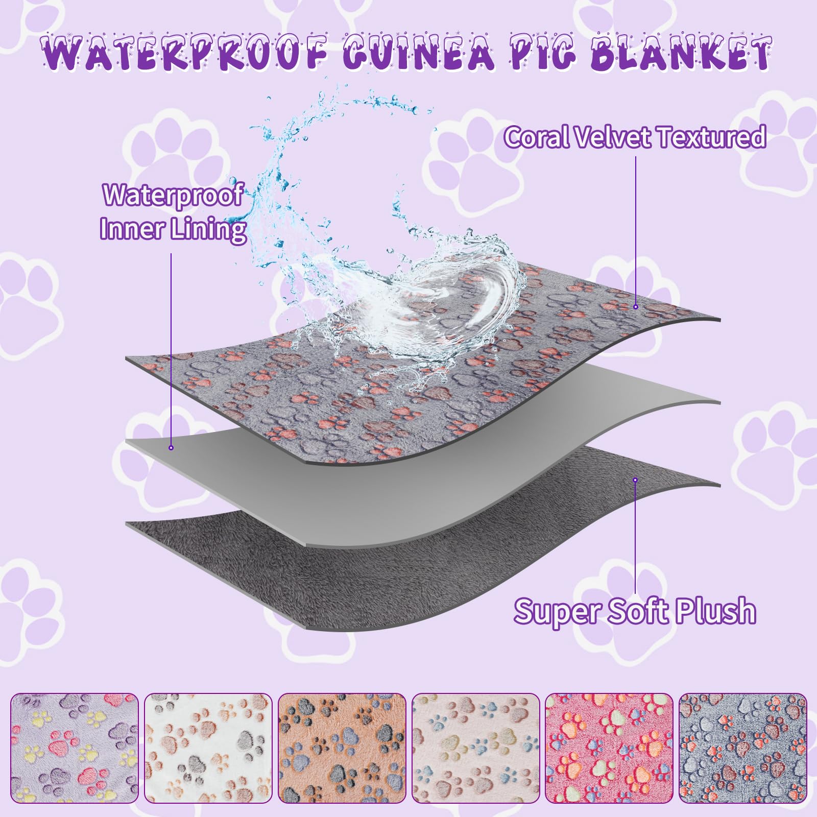 YUEPET Mantas impermeables de cobayas, lavables, paquete de 6 forros de vellón para animales pequeños, tapete suave para dormir, manta de franela cálida para hámster, cobaya, conejo, chinchilla,