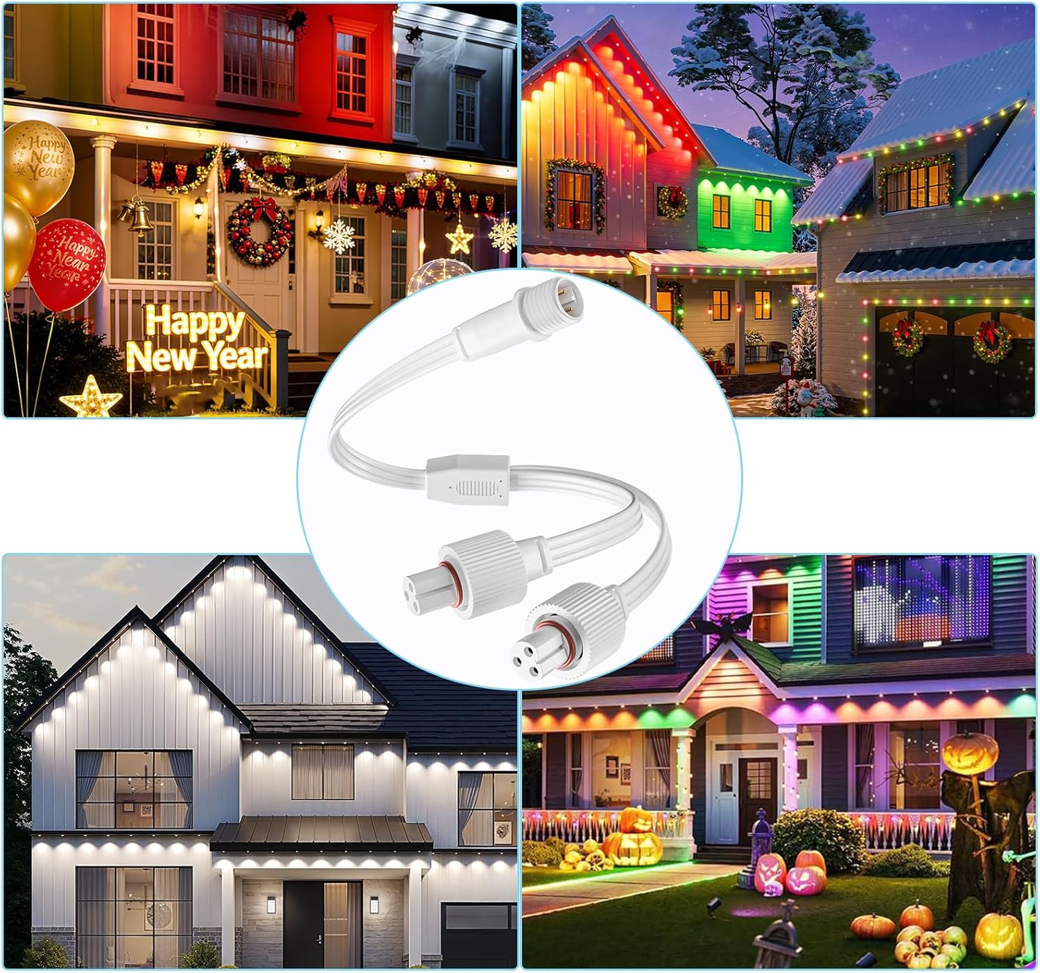 Y-Shaped Extension Cable for Govee Permanent Outdoor Lights,1 Male to 2 Females Y-Connector Splitter for Halloween,Christmas,Daily and Holiday
