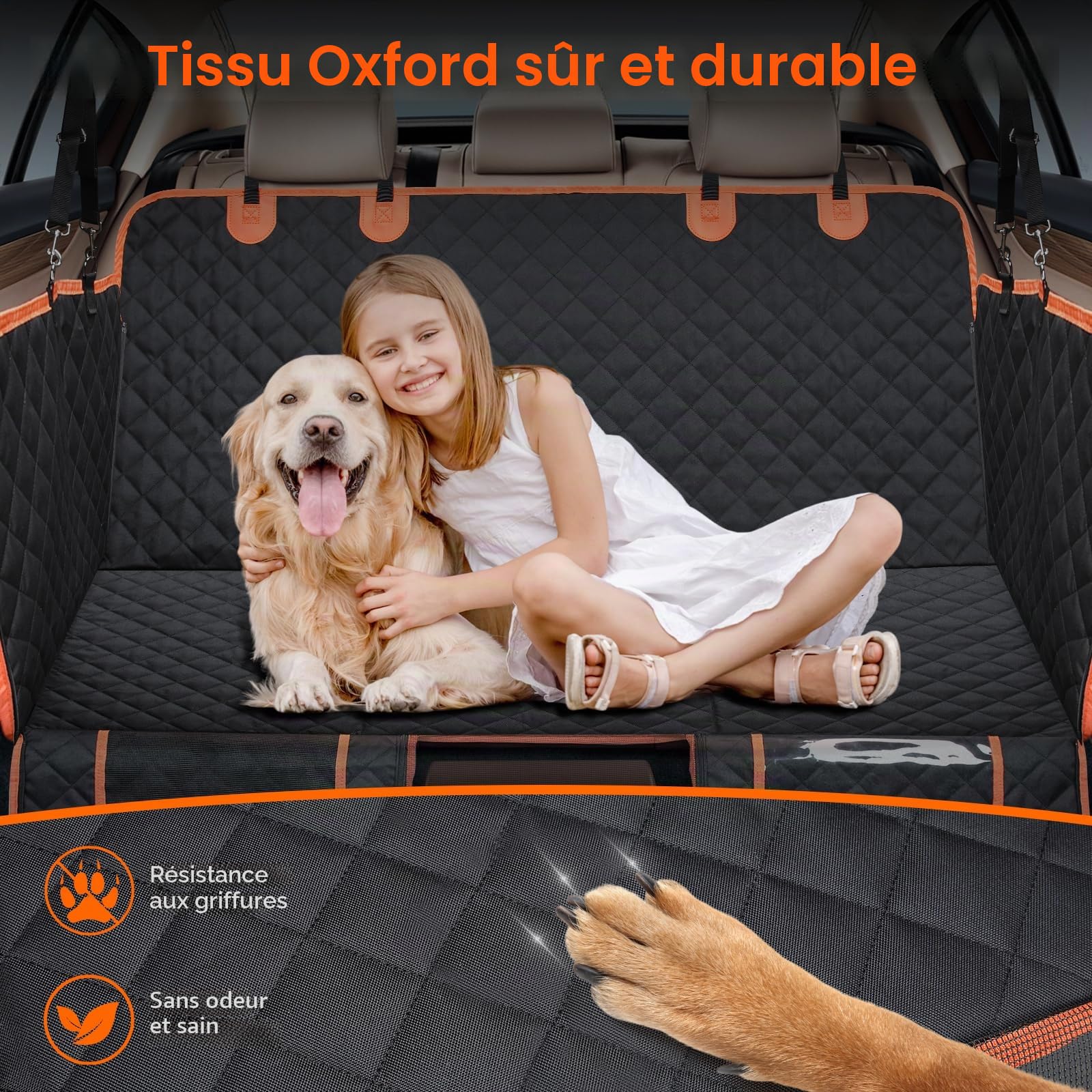 Euqvunn Protection Coffre Voiture Chien avec Fond Rigide [Taille Plus Large et Clip en métal] Housse Voiture Chien, Imperméable Protection Siege Voiture Chien Universel pour Voitures, SUV, coffres