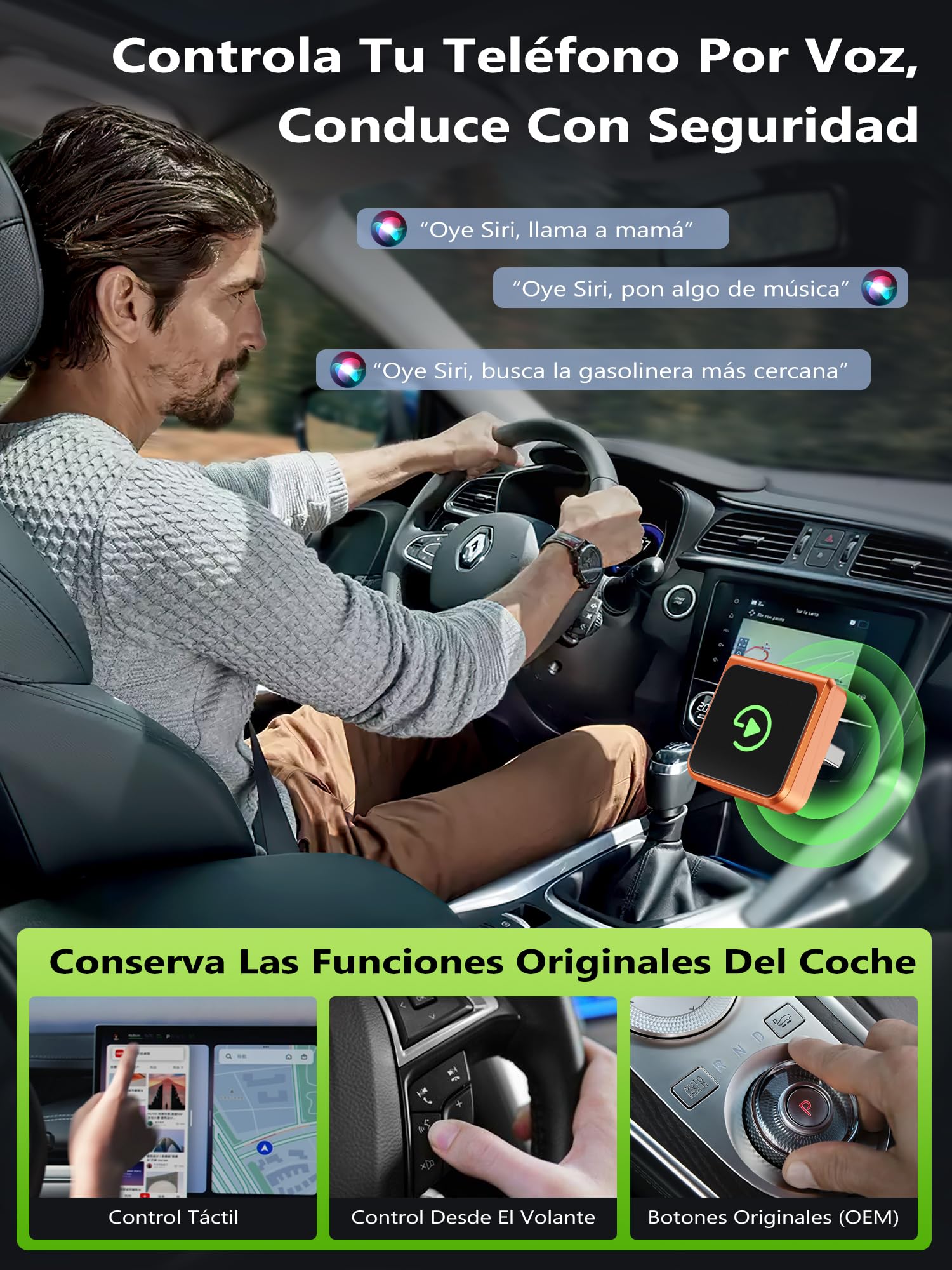 CarPlay Inalámbrico Android Auto Inalámbrico: Adaptador 2 en 1 Mini con Conexión Rápida Automática, Plug & Play, USB-A/C, WiFi Dual 2.4/5GHz, Auto Reconexión, Compatible iPhone iOS 10+ & Android 11+