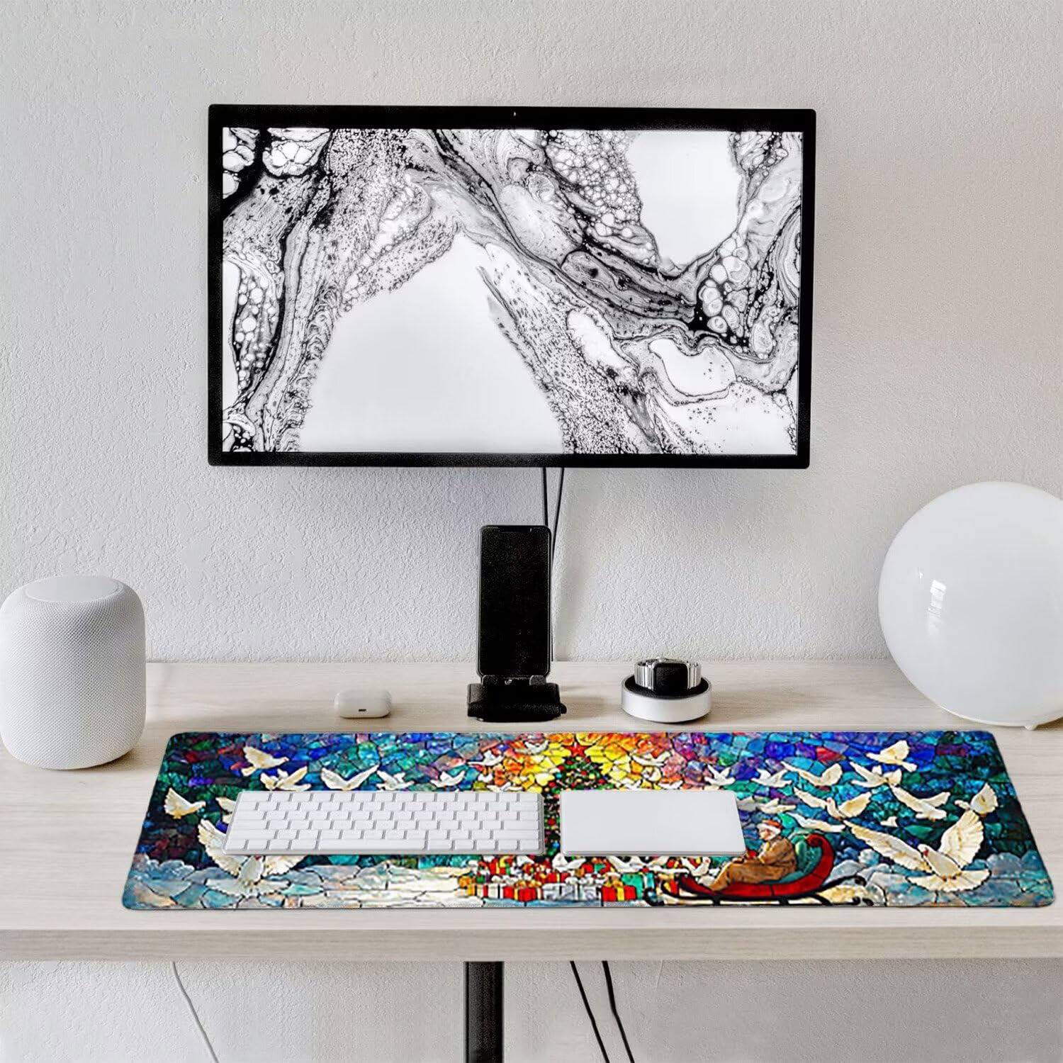 Podkładka pod mysz do gier XXL duża mysz 1200 x 500 mm, duża podkładka pod biurko z antypoślizgową gumową podstawą dla graczy, poprawia precyzję i szybkość (choinka) o-736
