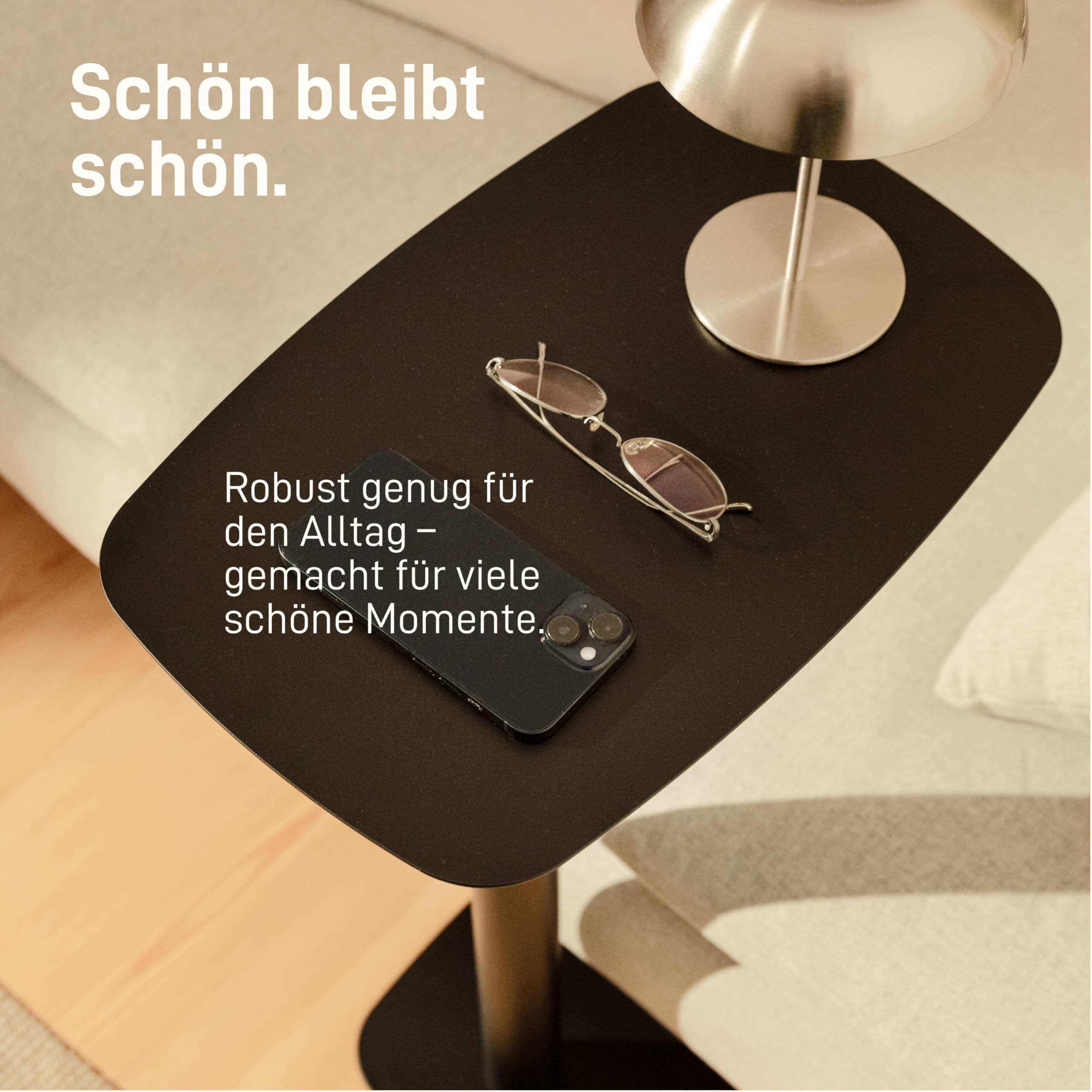 Natural Goods Berlin 1x Beistelltisch Lucia - Laptop Beistelltisch Metall Schwarz - Laptoptisch Für Couch - Laptop Couchtisch Klein - Sofatisch C-Form - Kaffeetisch Zum Unterschieben - Side Table