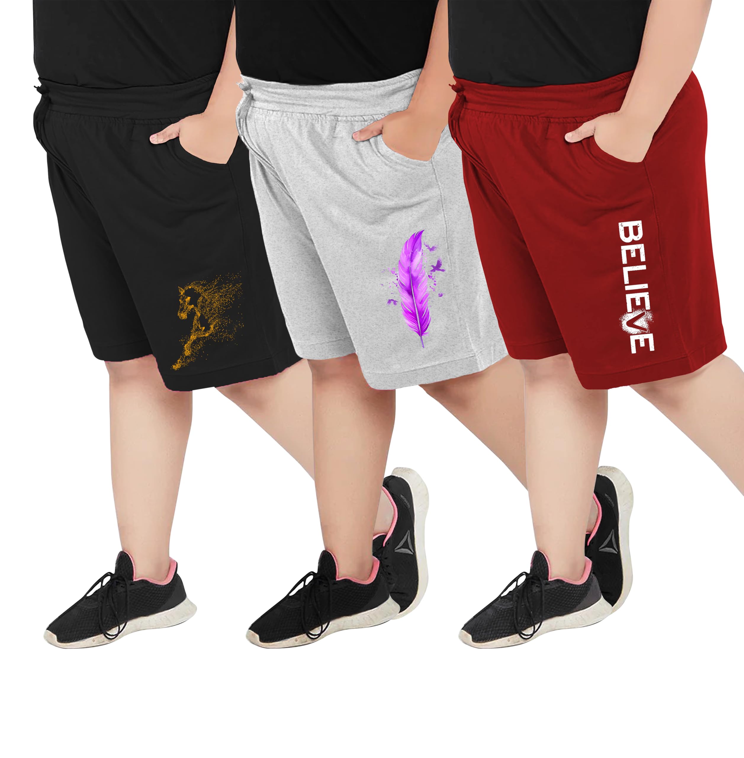 elite soul Womens Bermuda Shorts Combo (Pack of 3) ? Plus Size Cotton Graphic Print | XL to 5XL | Pockets | Ideal for Yoga, Gym, Nightwear & Casual Use-picture-13