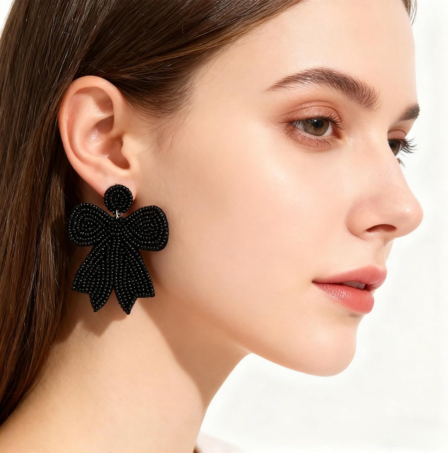 Multicolor Beaded Bow Earrings Set for Women, Handmade Beads Bowknot Earrings for Her Holiday Jewelry Gifts Everyday Wear