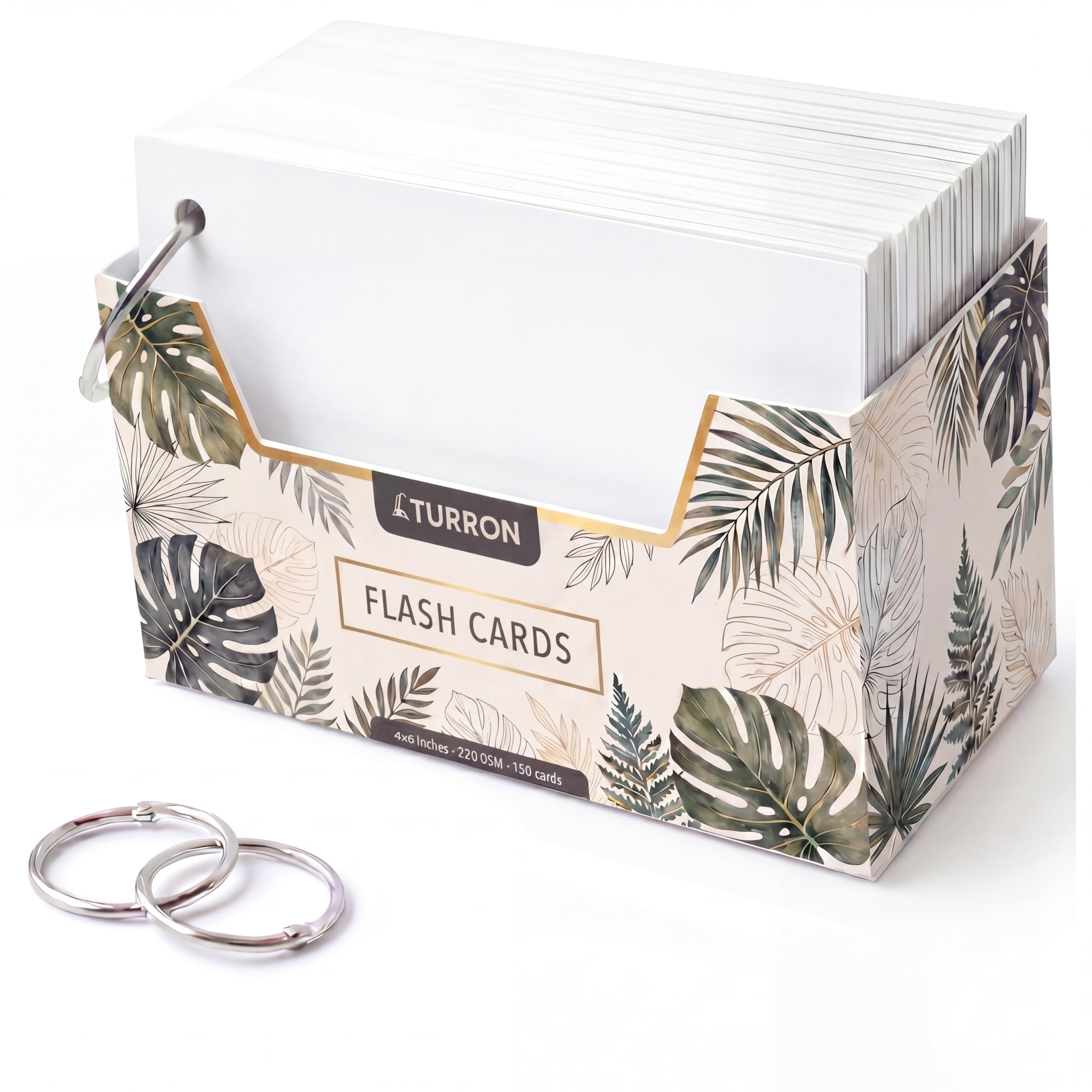 Turron Premium Blank Index Flash Cards | Punched with Binder Rings for Study, Notes & Revision (150, White, 4 x 6 Inch, Plain)