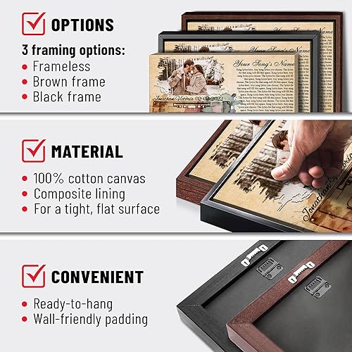 Vista 52 de H-DEWALL Letras de canciones personalizadas, lienzo enmarcado en marrón, música romántica del día de San Valentín, regalo personalizado para marido
