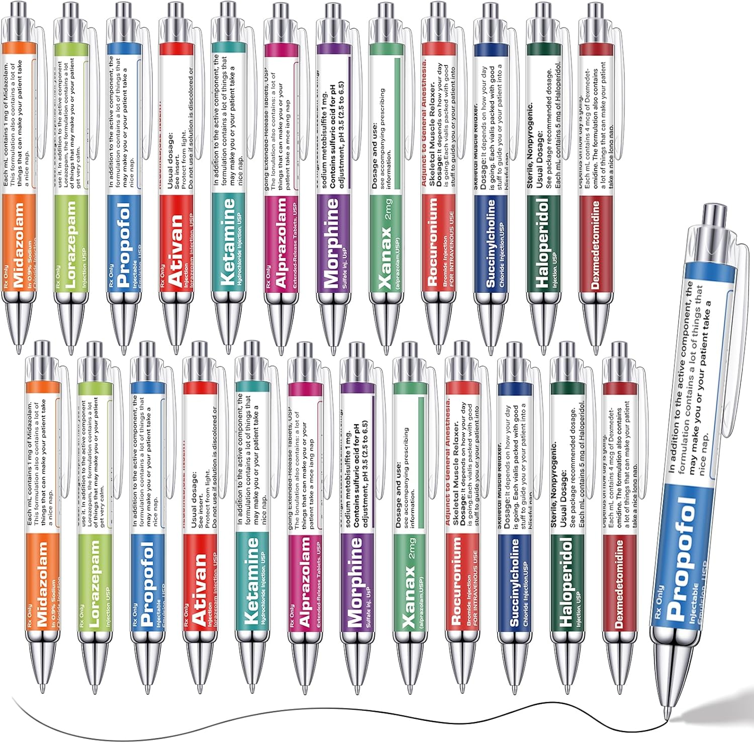 24 Pcs Pharmacy Pens Gifts for Nurse Pharmacist, Funny Drug Retractable Ballpoint Pens, Nurses Week Gifts Bulk, Nurse Medical Pens Pharmacy Tech Technician Graduation Gift Accessories for Women Men