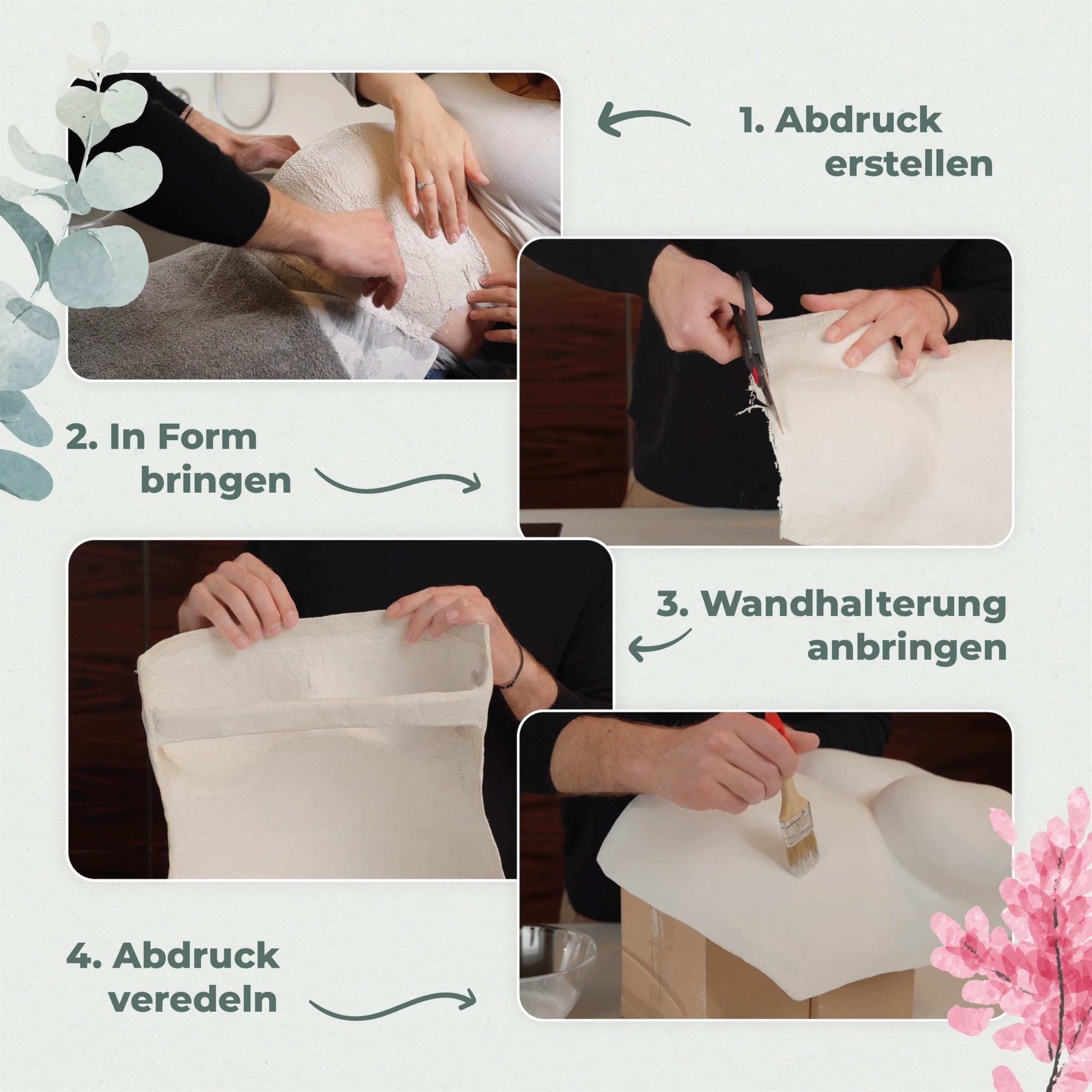 Amari ® Gipsabdruck Babybauch Set - Gipsabdruckset Babybauch - Geschenk werdende Mutter, Gips für den Bauchabdruck -Erinnerungen Schwangerschaft