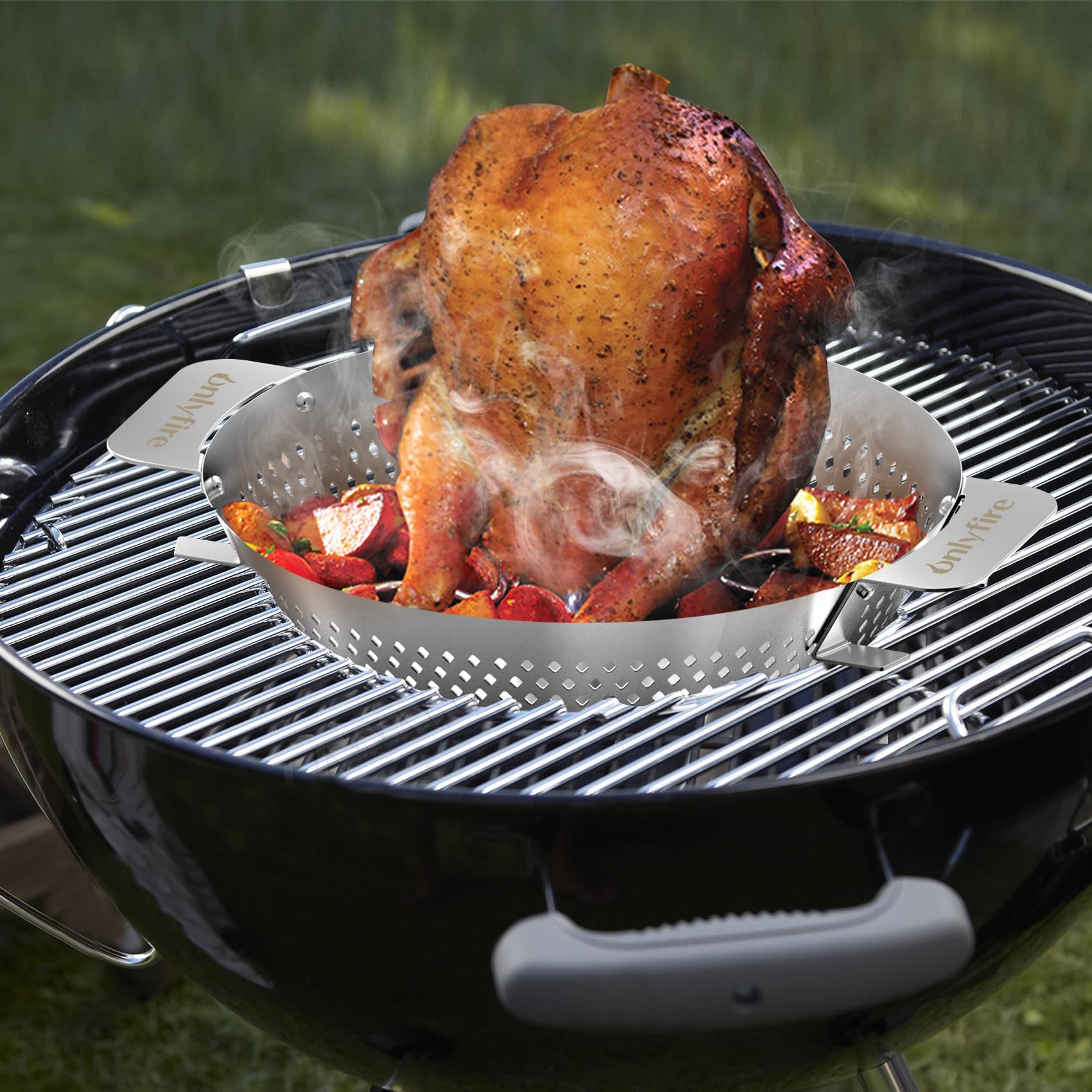 onlyfire Support de Cuisson en INOX pour Poulet et Barbecue, Compatible avec Le Système Weber Gourmet BBQ, Accessoire pour Weber