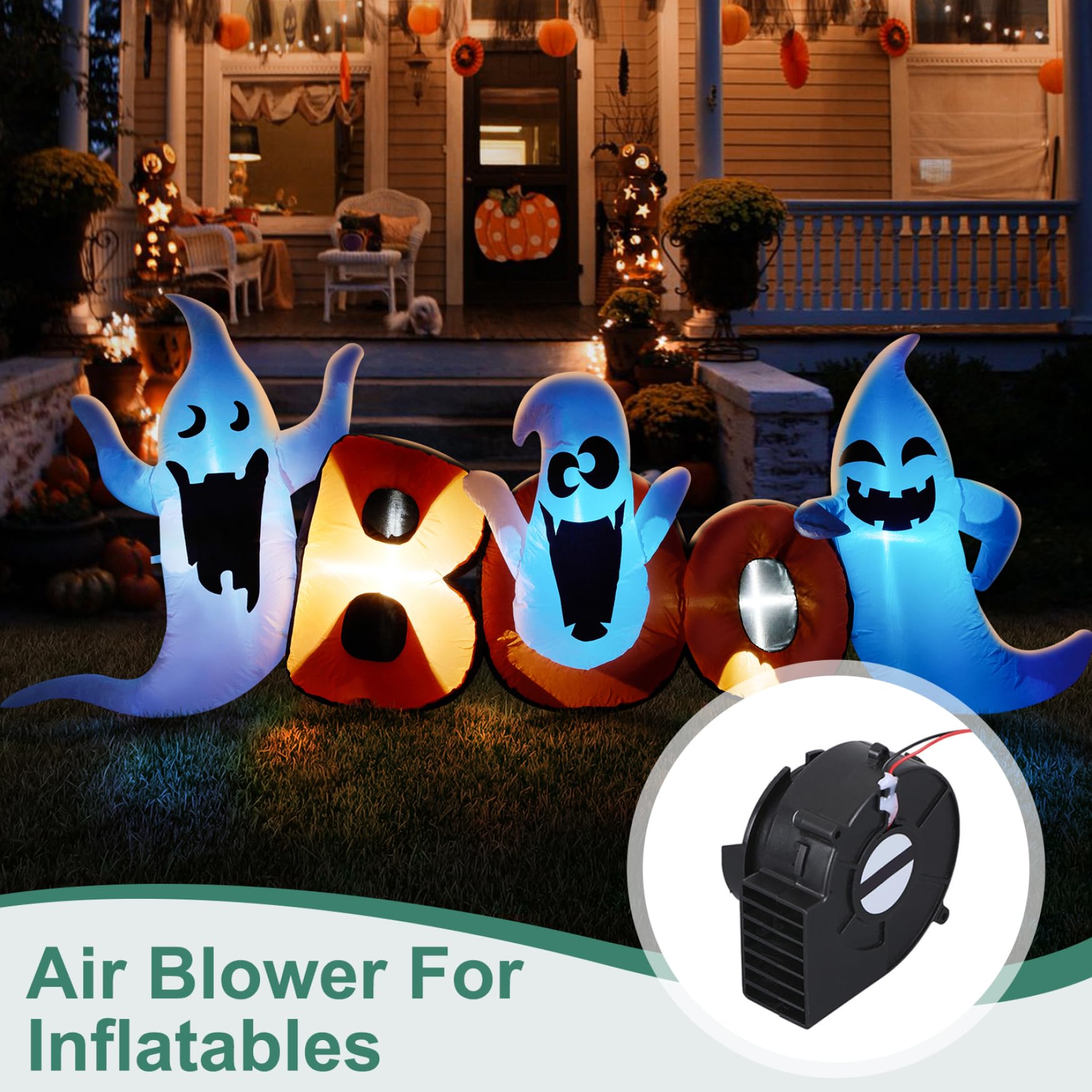 Soplador de aire para inflables, 10.2w 31cfm volumen de aire ventilador inflable con 2 cuerdas de luz LED, ventilador de reemplazo inflable de bajo ruido para decoraciones inflables de patio de pascu