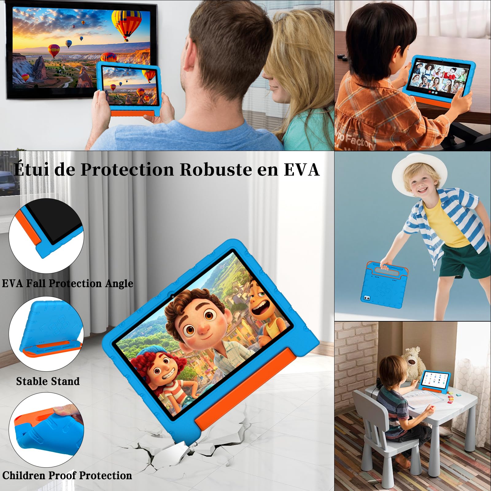 ZIOVO Tablet Bambini 10 Pollici Tablets Android 15, 30GB RAM+64GB ROM(TF 2TB), 5G WiFi Tablets,Gemini AI/Octa-Core/Widevine L1/Face ID/Parentale Controllo/6000 mAh/BT 5.0, Tablet con Eva Caso-Blu