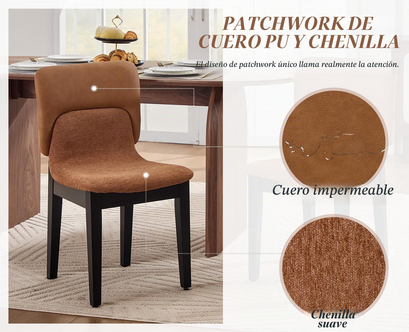 Ya-Home Juego de 2 Sillas de Comedor Silla Cocina Patas de Madera,Marrón