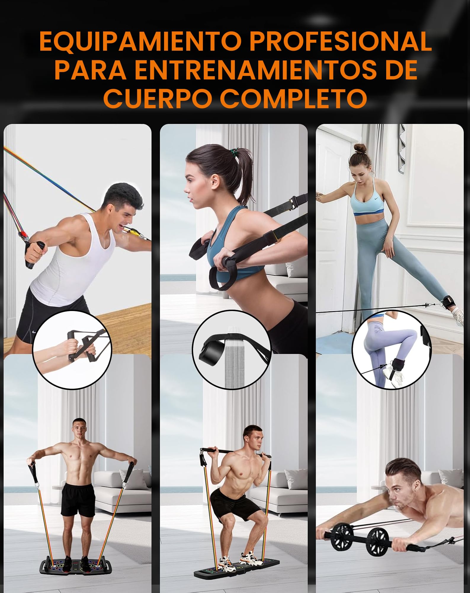 22-in-1 Home Gym Equipment, Portable Push Up Stands Press Up Board Handles for floor Home Gym Systems with 36 Gym Accessories, Resistance Band Bar,Abdominal Rollers