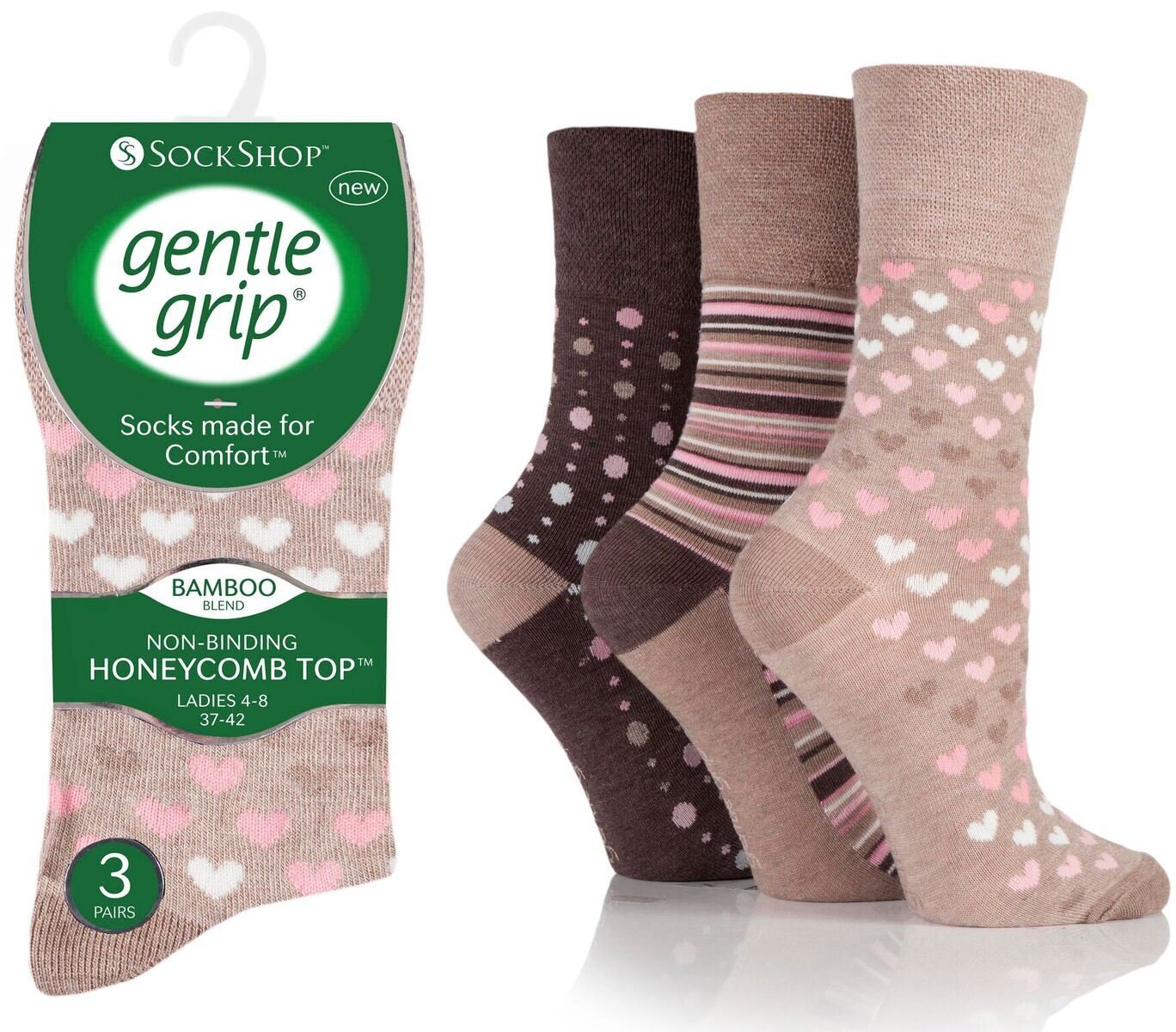Sockshop Women's Natural Mixed Sock Shop Gentle Grip Bamboo Socks