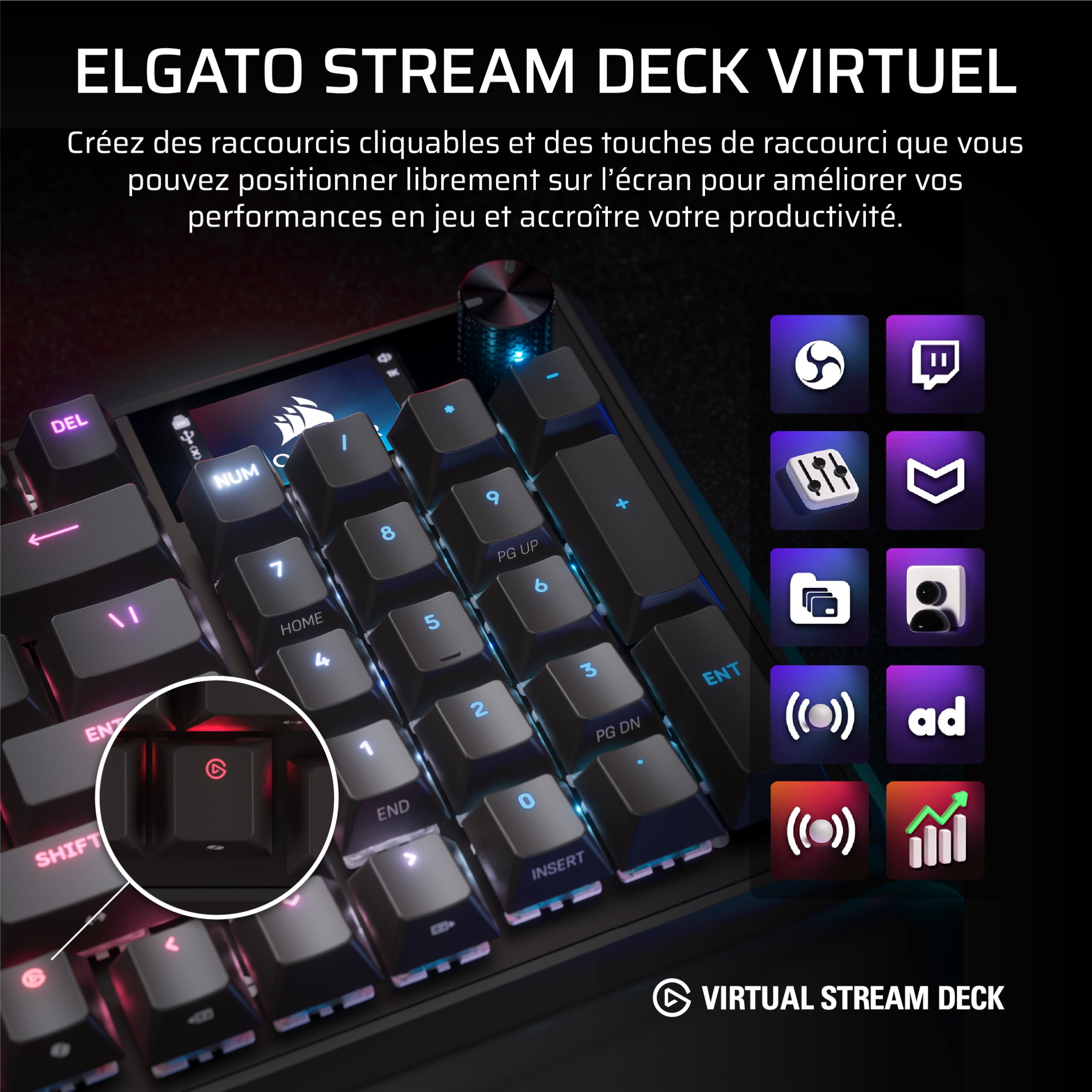 Corsair Vanguard 96 Clavier de Jeu Mécanique Filaire – Noir | 96%, MLX Plasma Commutateurs, Interrogation 8 000 Hz, Rapid Trigger, Stream Deck Virtuel, SOCD Flashtap