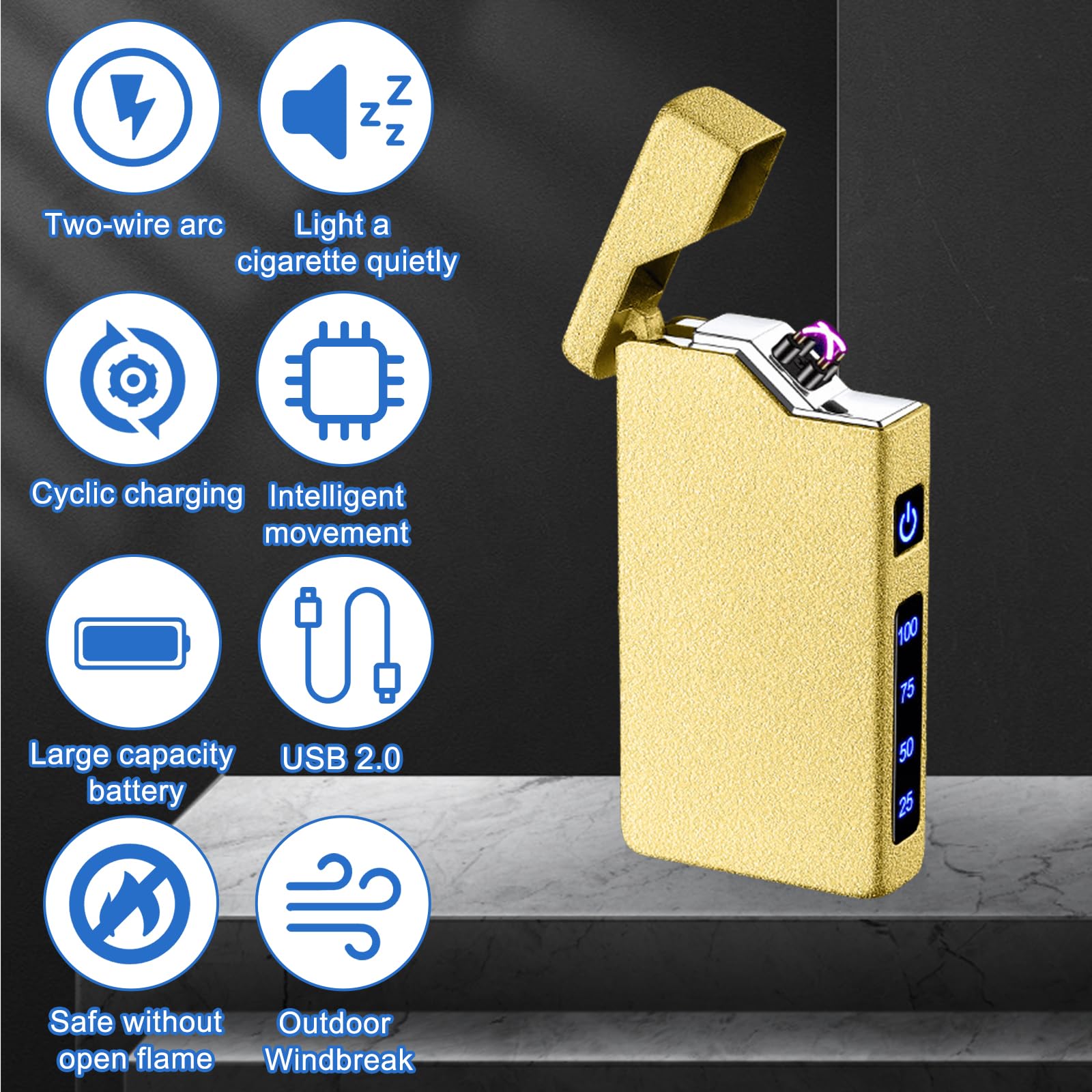 Leikurvo, Accendino Elettronico USB, 2 Pz, Accendino Elettrico Ad Arco LED, Accendino Dual Ad Arco Con Indicatore Di Batteria, Antivento, Al Plasma, Elettrico, Attivazione Con Pulsante